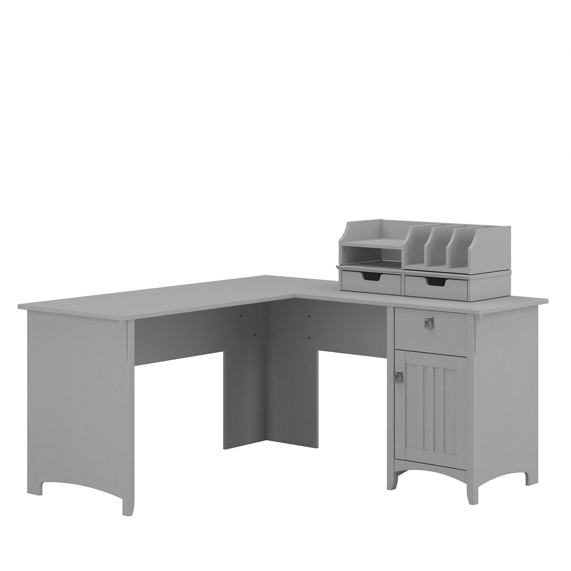 Bush Furniture Salinas L-Shaped Desk with Storage & Organizers, 60-Inch Wide, Cape Cod Gray - Perfect for Home Office, Gaming Setup & Small Workspaces