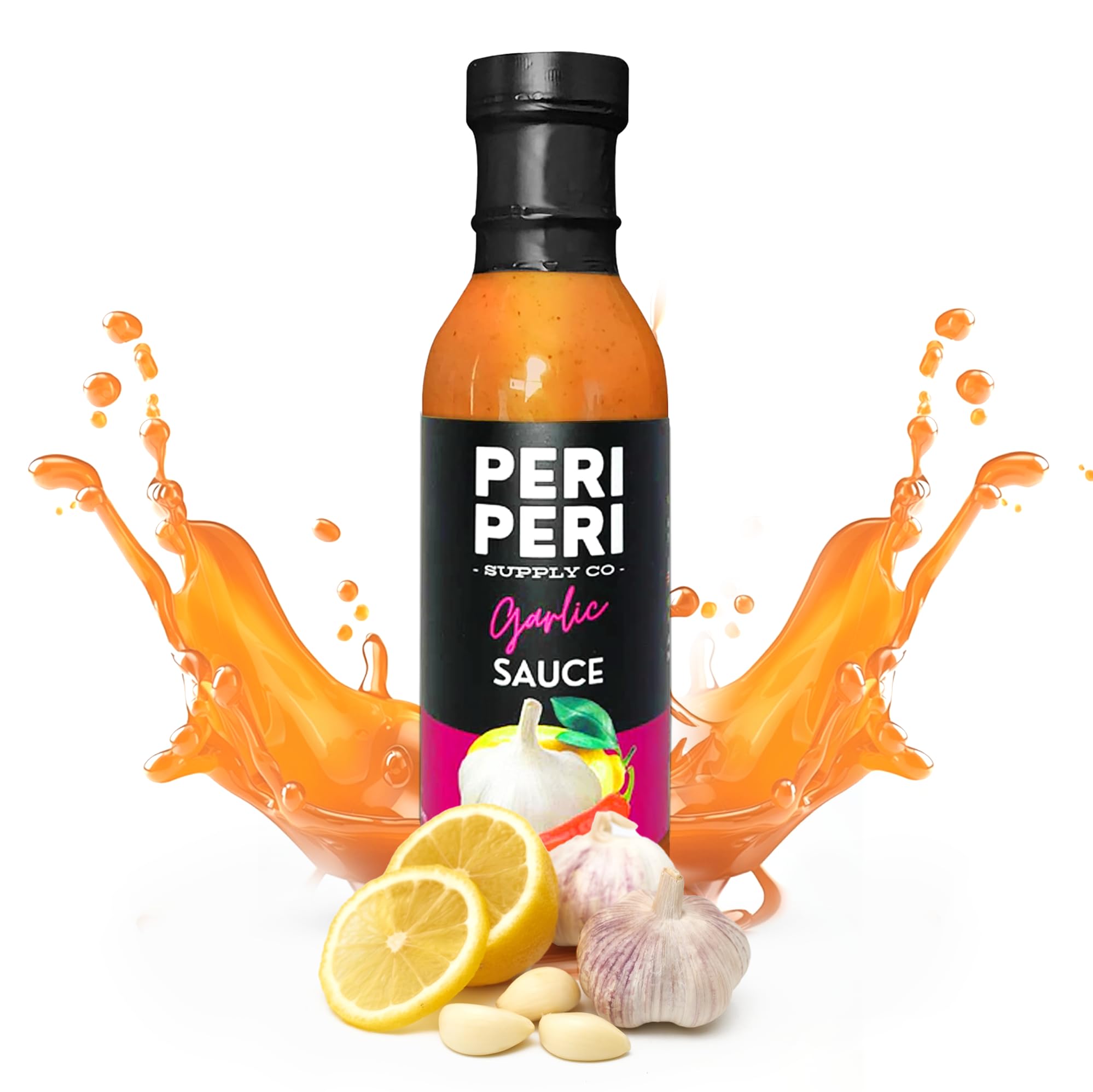 DiChickO's Peri-Peri Garlic Hot Sauce - 12 fl oz Vegan Piri Piri Sauce Bottle - Tangy African Chili Sauce for Chicken Wings, Grilled Meats, French Fries & Seafood - Made in USA - Perfect for BBQ, Parties & Home Cooking