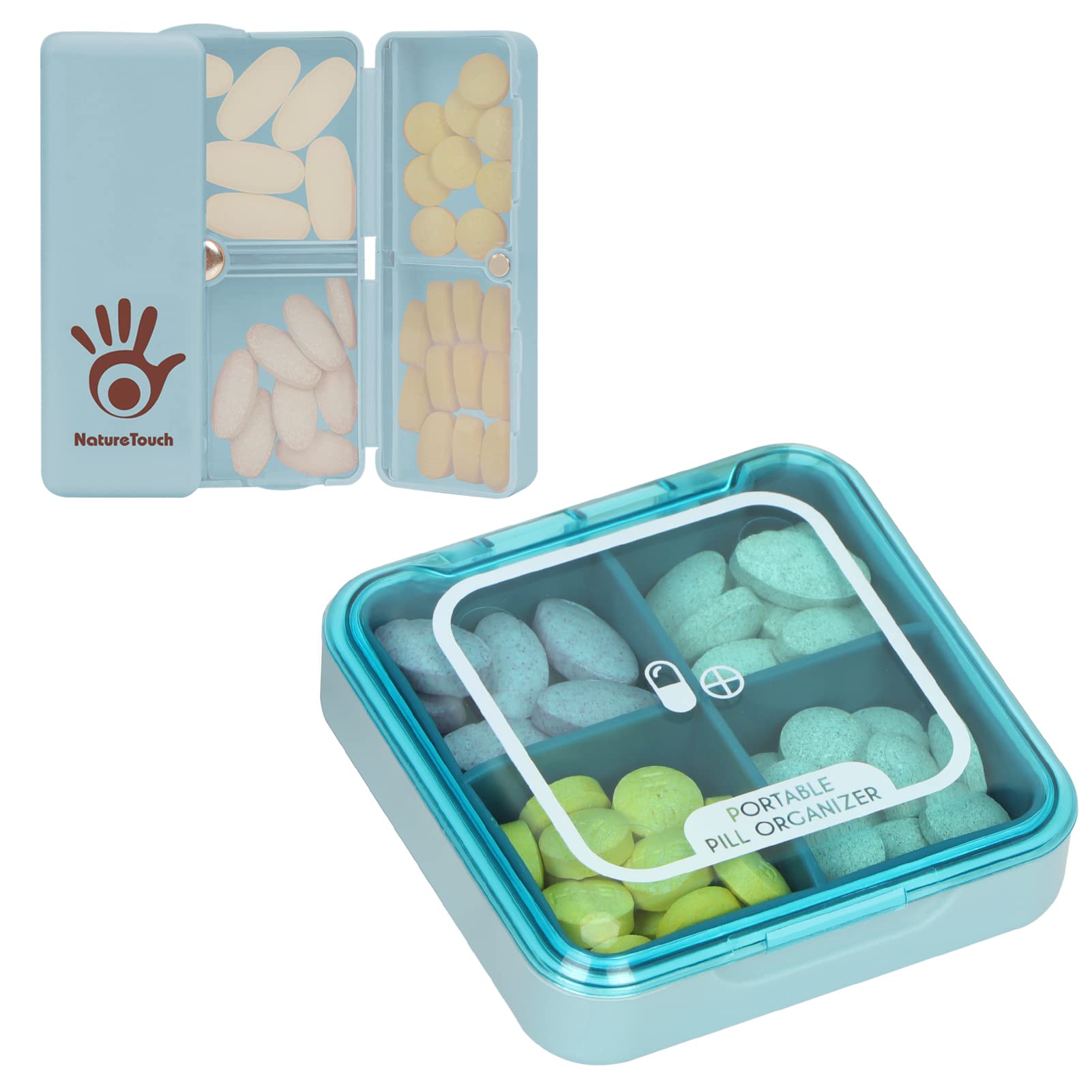 4 Compartments & 7 Compartments Foldable Pill Organizer Box with Clear Lid - Weekly Medication Storage for Travel, Home, and Office Use