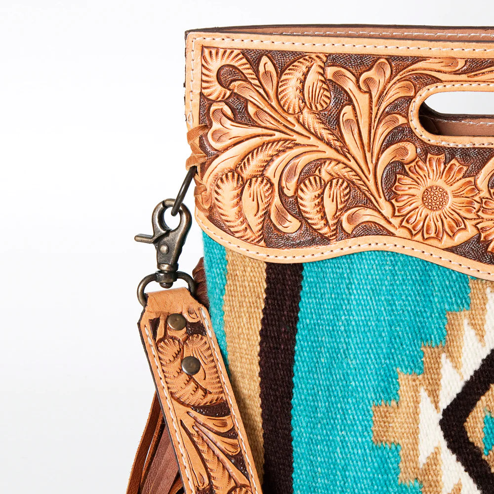 Handmade Turquoise Aztec Floral Tooled Leather Purse - Boho Chic Crossbody Bag for Women | Perfect for Festivals, Parties & Everyday Use