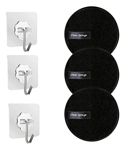 Eco-Friendly Jibaro 3-Pack Reusable Makeup Remover Pads - Microfiber Cleansing Rounds for Heavy Makeup, Mascara & Foundation Removal - Includes 3 Wall Hooks | Perfect for Travel, Daily Skincare & Sustainable Beauty Routine