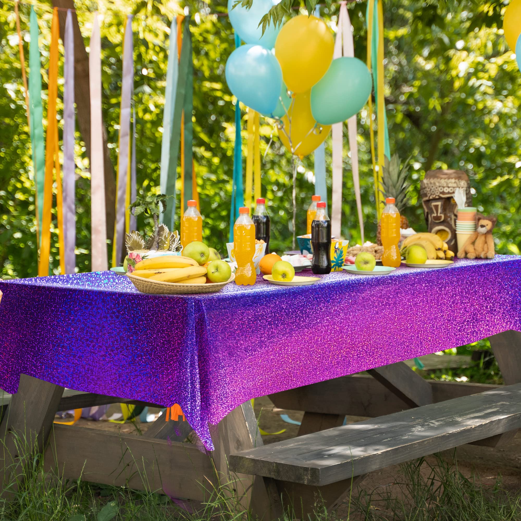 Sparkling Holographic Laser Tablecloth - Waterproof & Easy Clean Party Decor for Bachelorette, Birthday, Wedding, Anniversary - Perfect for Indoor/Outdoor Events & Photo Backdrops (Purple, 1 Count)