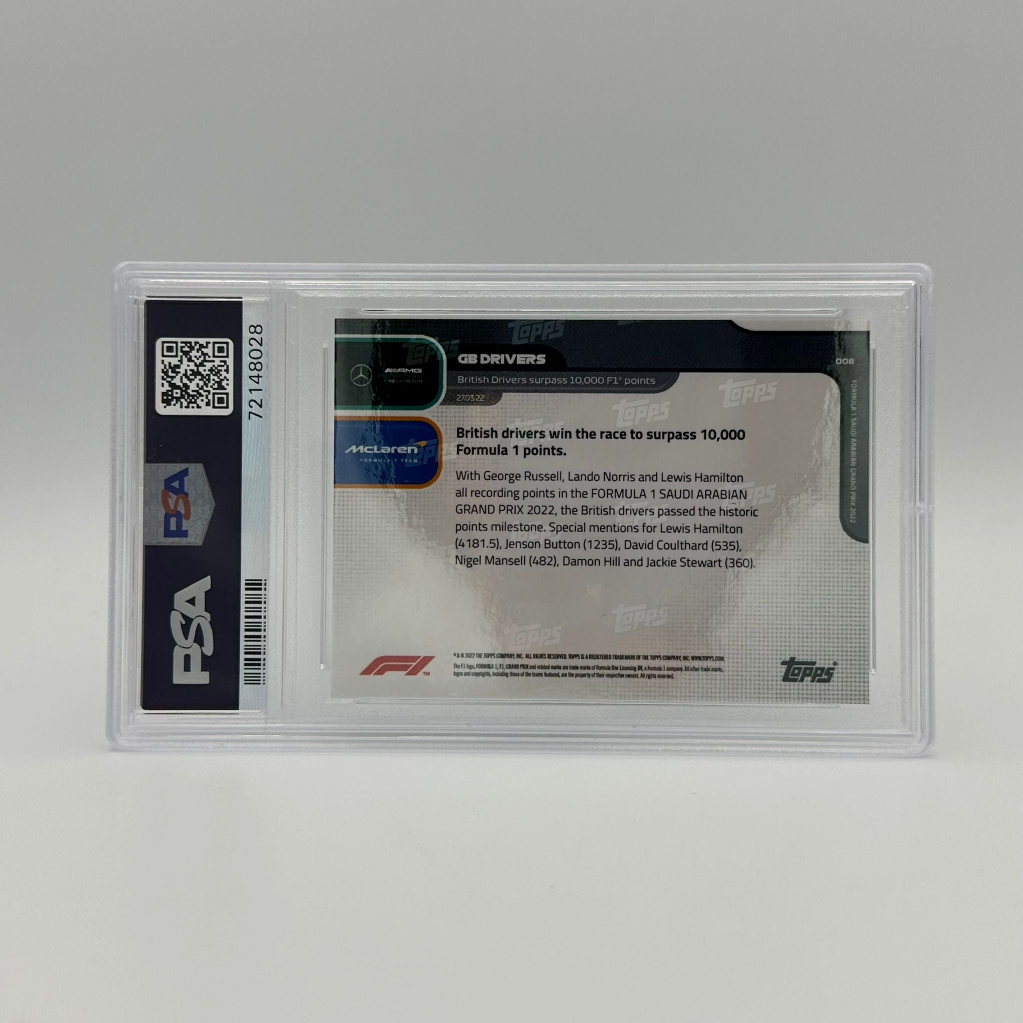 PSA 9 Graded 81/99 Union Jack British Drivers Surpass 10,000 Points #008 - Rare Collectible Card for Sports Memorabilia & Trading Card Enthusiasts