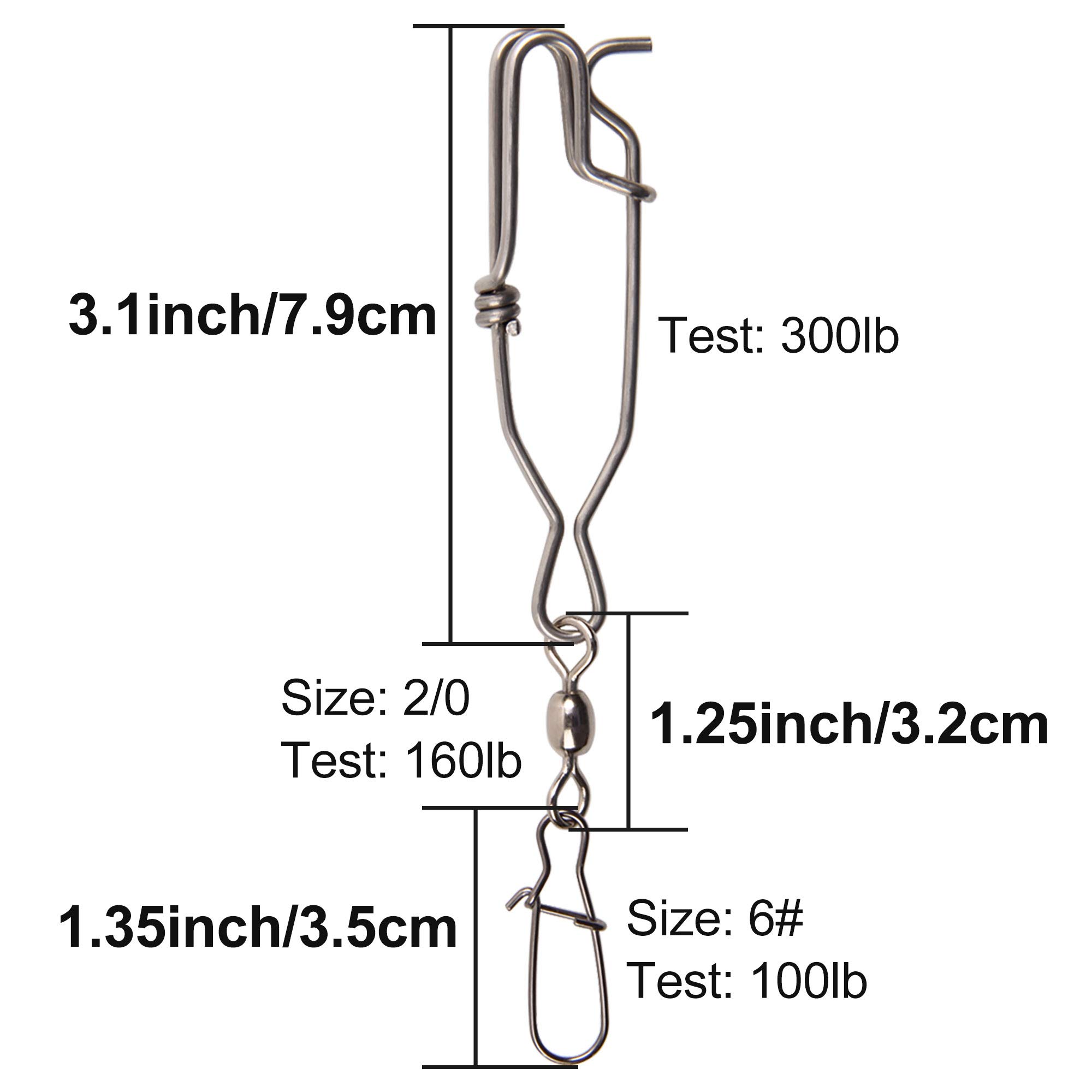 OROOTL Longline Fishing Snap Clips - 5pcs Stainless Steel Tuna Clips with Duo Lock Snap & Rolling Swivel for Easy On/Off - Perfect for Float Fishing, Sharking, Tuna, Crabbing & Shrimping - Saltwater & Freshwater Fishing Gear