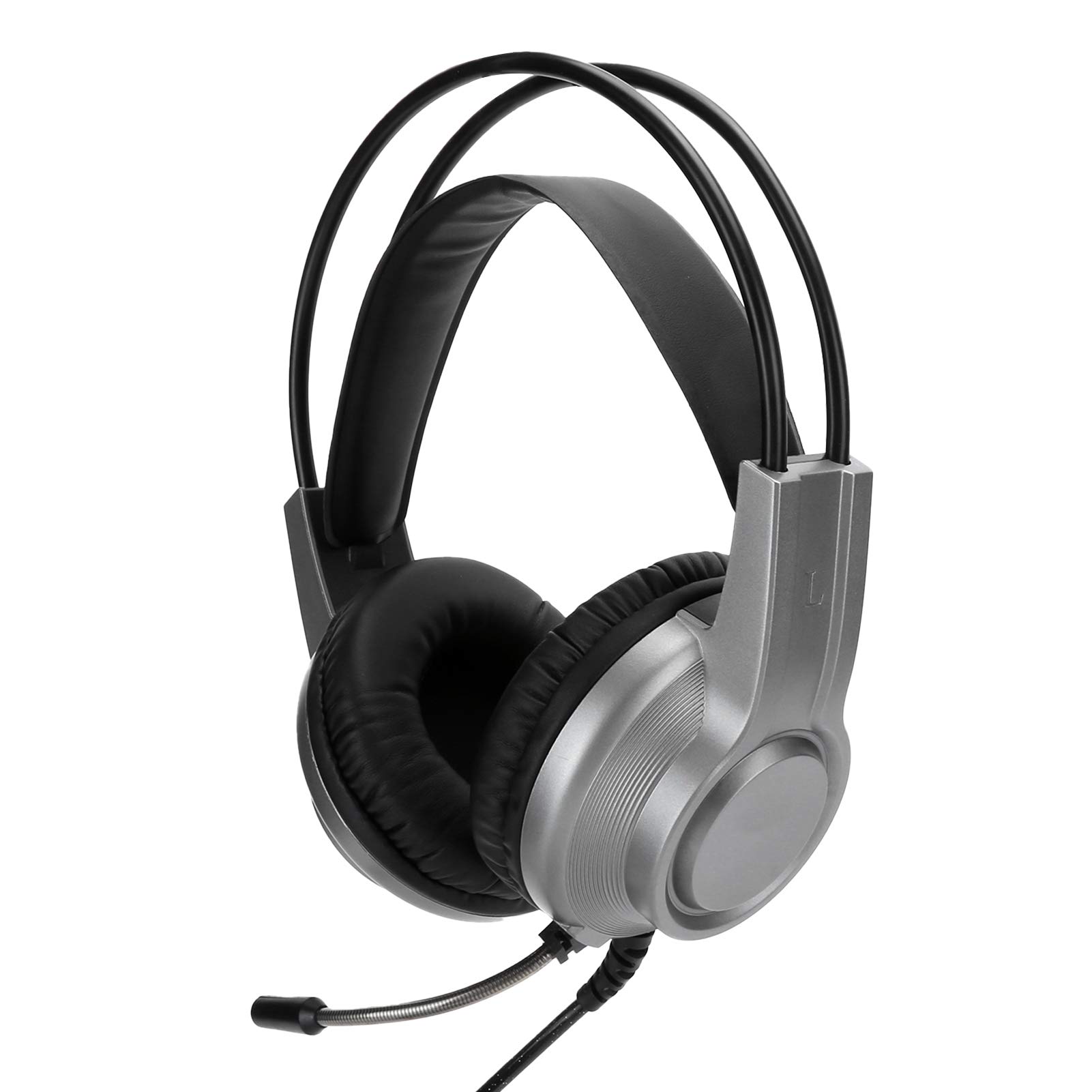 Wired Gaming Headset with Mic - Over Ear Noise Cancelling Headphones for PC, PS4, Xbox - Dual 3.5MM+USB Connector (Silver) - Perfect for Competitive Gaming, Streaming & Online Meetings