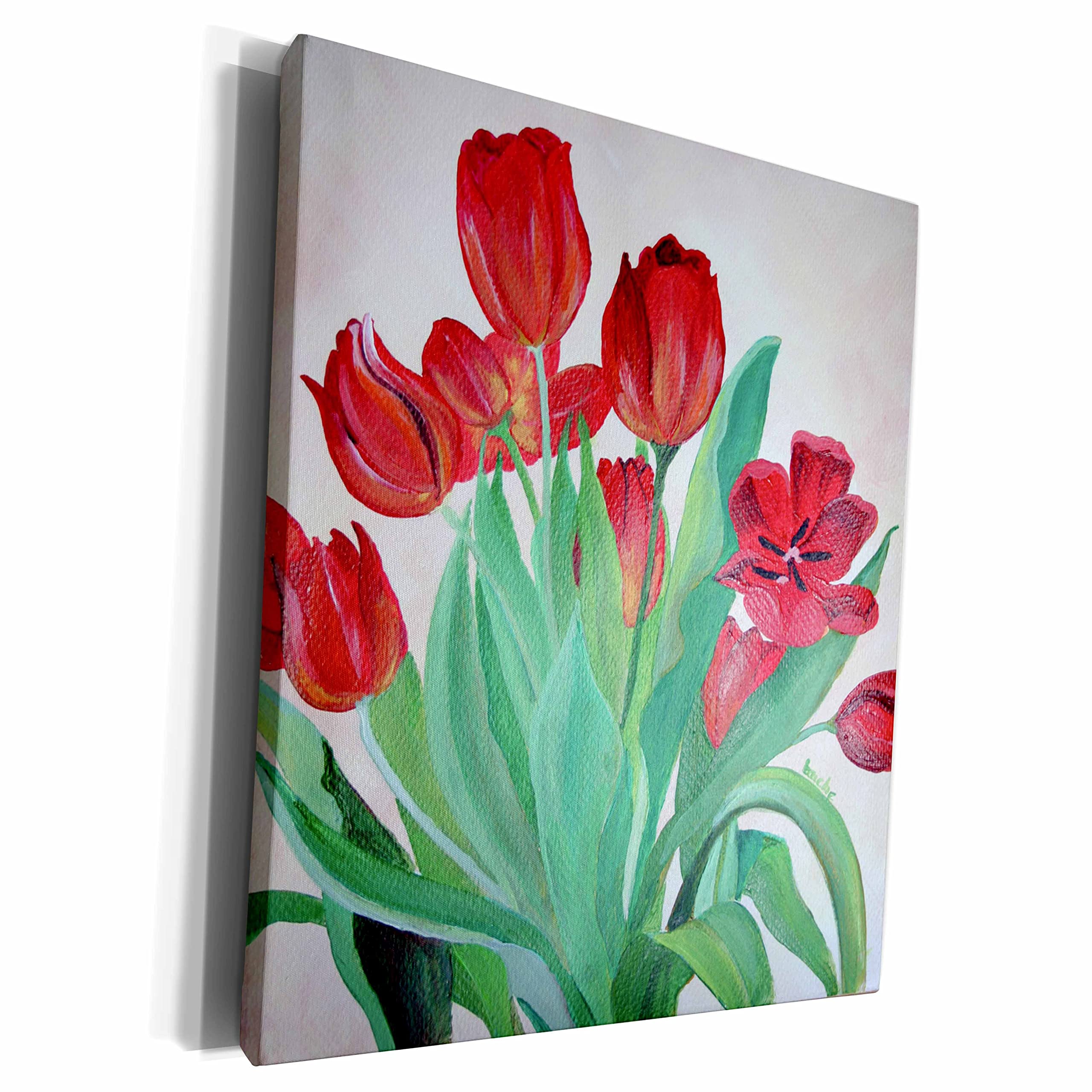 3dRose Premium Museum-Grade Canvas Wrap - Vibrant Bunch of Red Tulips Floral Acrylic Painting - Wall Art for Living Room, Bedroom & Office Decor