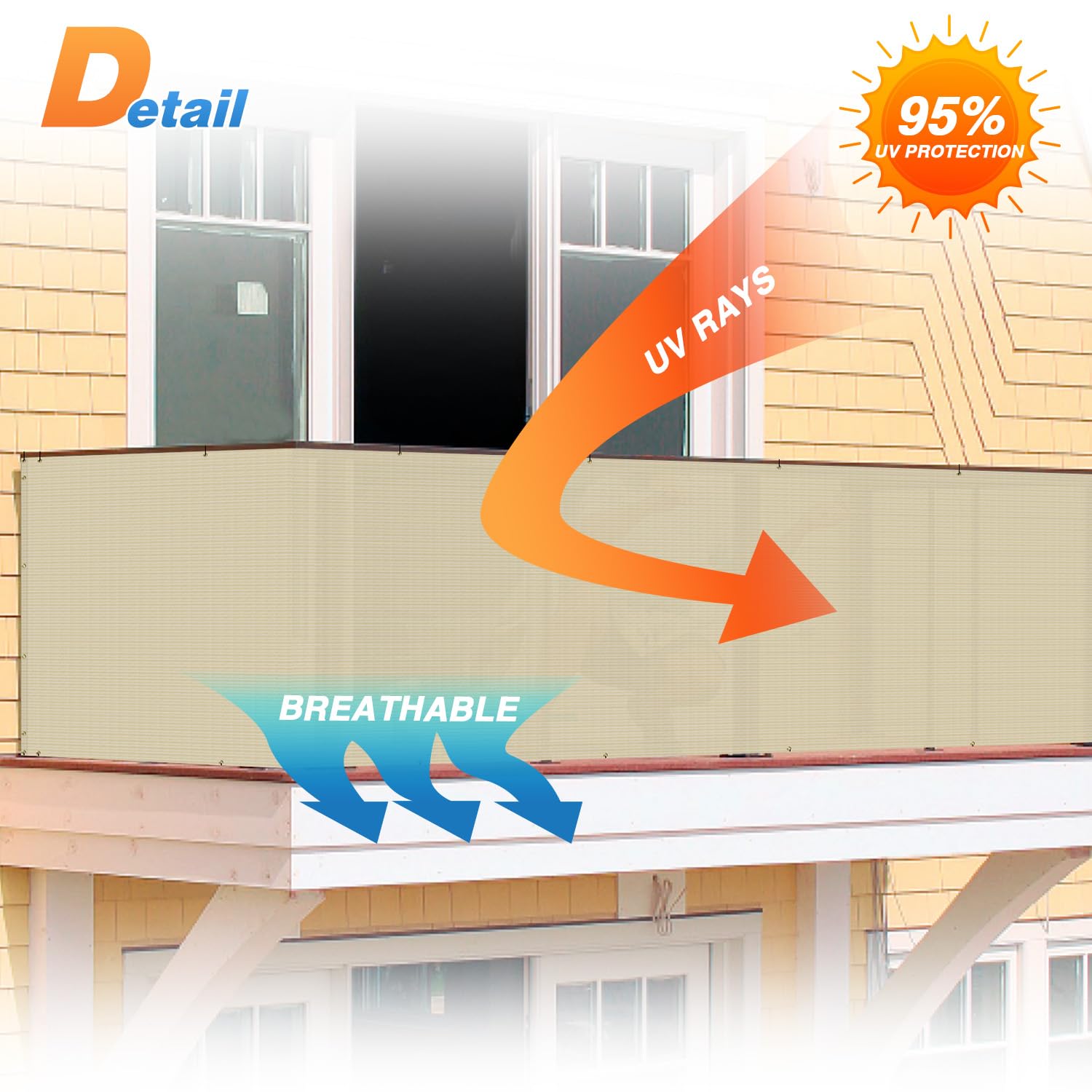TANG 3' x 158' Beige Balcony Privacy Screen Fence - 200GSM Weather-Resistant Outdoor Deck Fence for Patio, Apartment, Porch & Backyard | UV Protection & Easy Installation | Perfect for Creating Private Outdoor Spaces