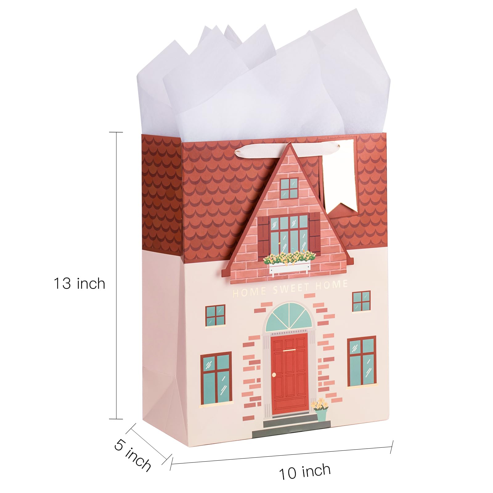 Orange Gift Bag with Tissue Paper & Card - 10x5x13in - Perfect for Housewarming & Baby Showers