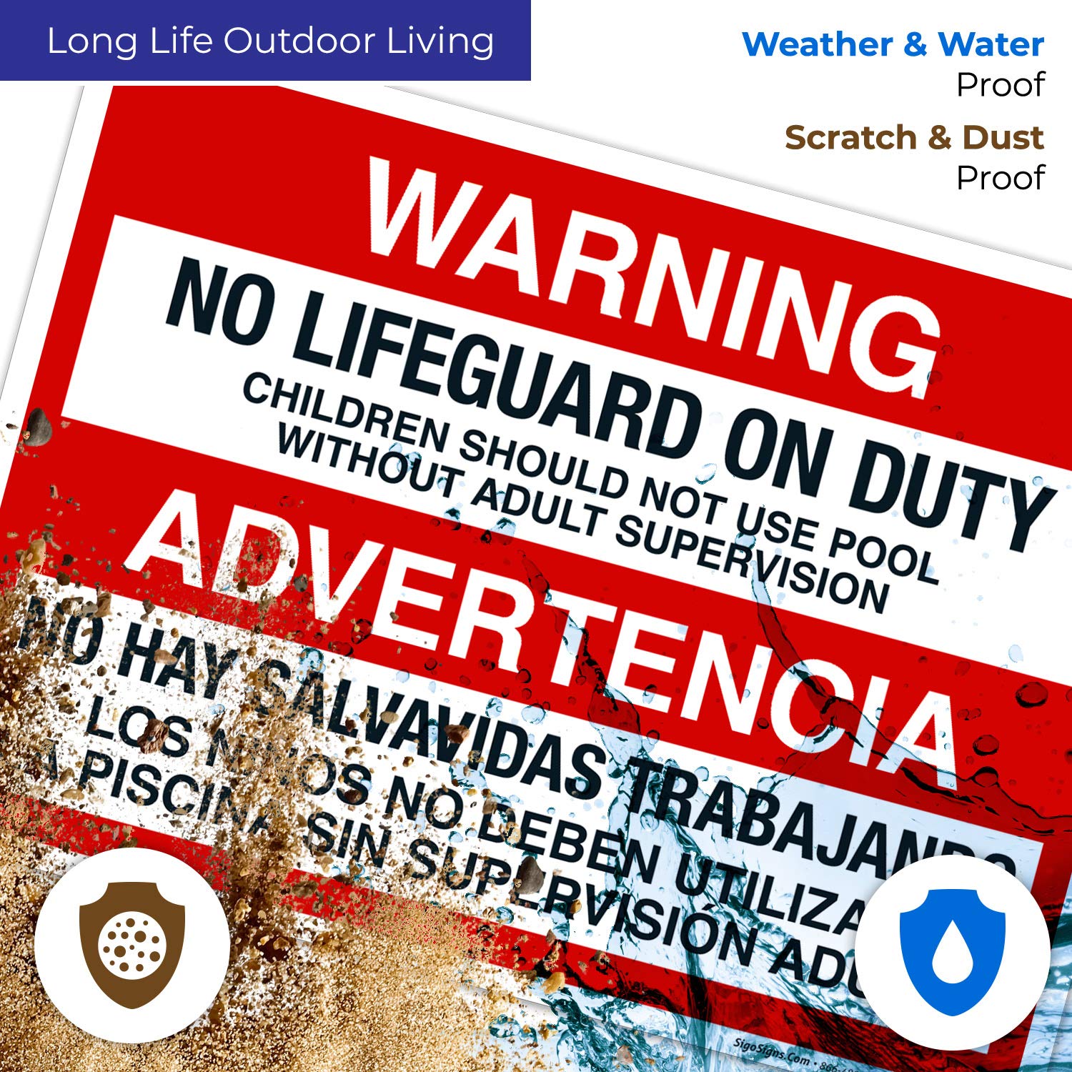 No Lifeguard On Duty Sign - 10x14 Inches Rust-Free Aluminum Pool Safety Sign for Indoor & Outdoor Use - Fade Resistant, Made in USA - Perfect for Swimming Pools, Beaches, and Water Parks