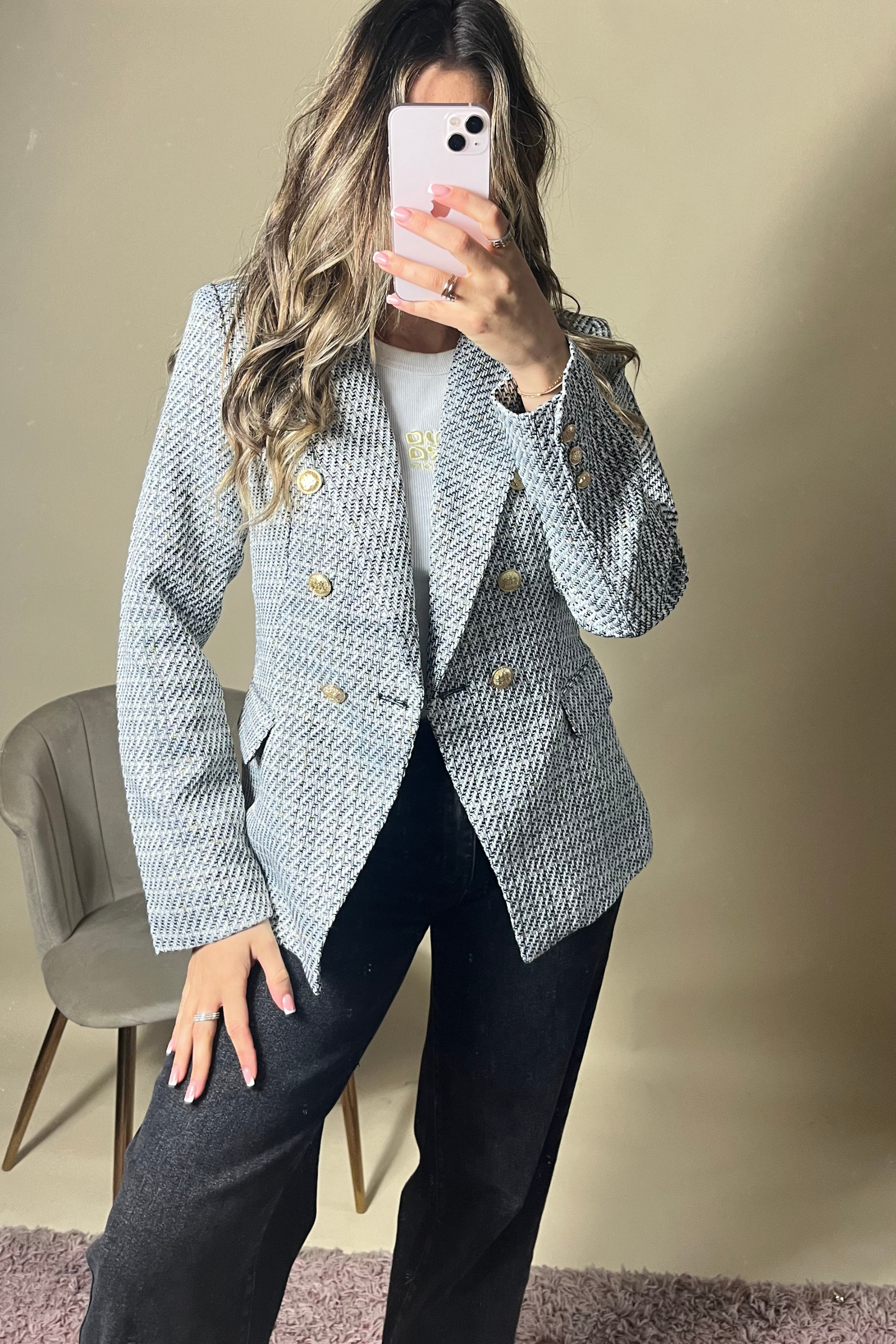 Stylish Black & White Patterned Tailored Blazer for Women - Perfect for Office Wear, Business Meetings & Formal Events