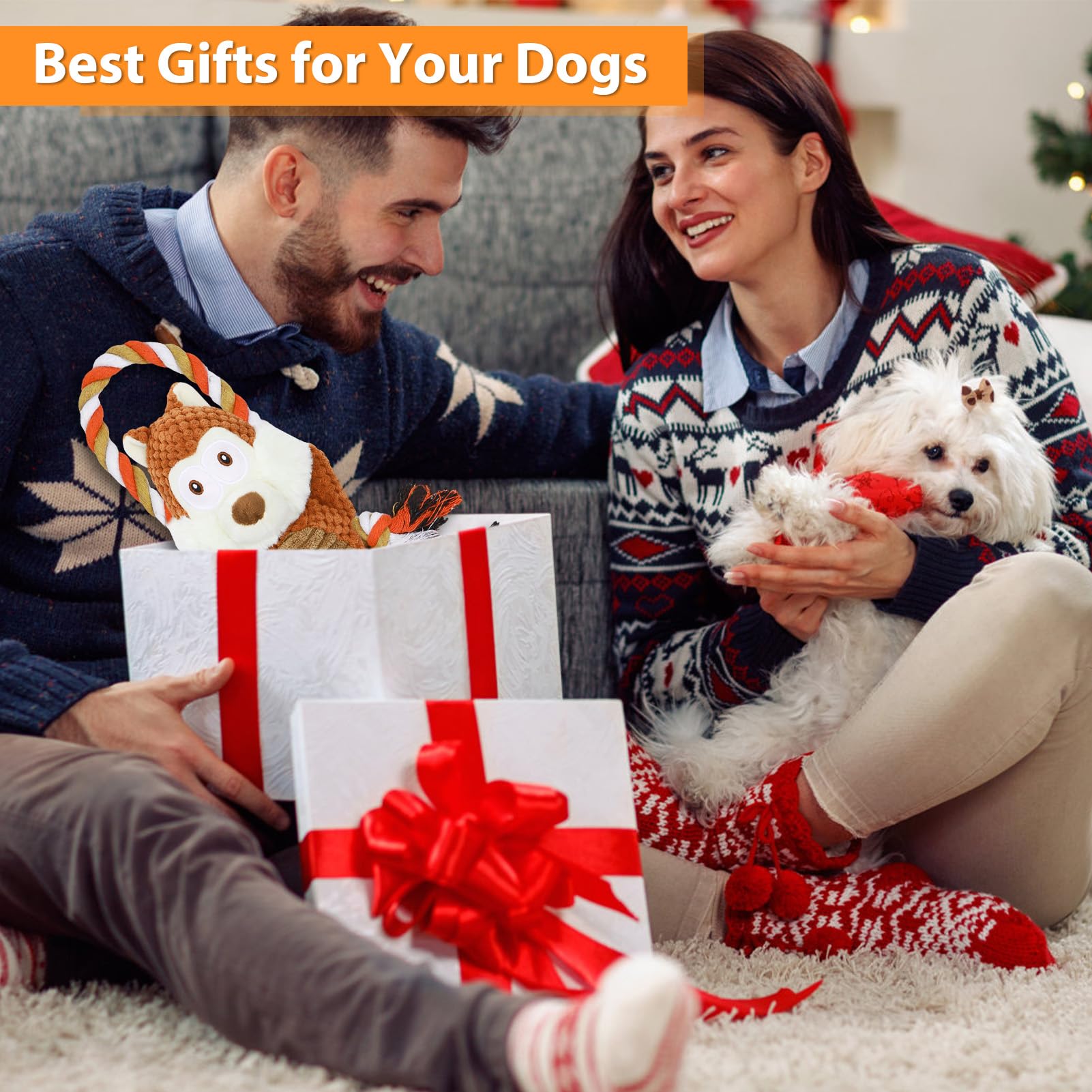 Durable Rope-Infused Squeaky Dog Toys for Large Breeds - Interactive Tug of War Puppy Toy with Plush Cover - Tough Chew Toys for Small, Medium & Big Dogs - Perfect for Playtime, Training & Bonding