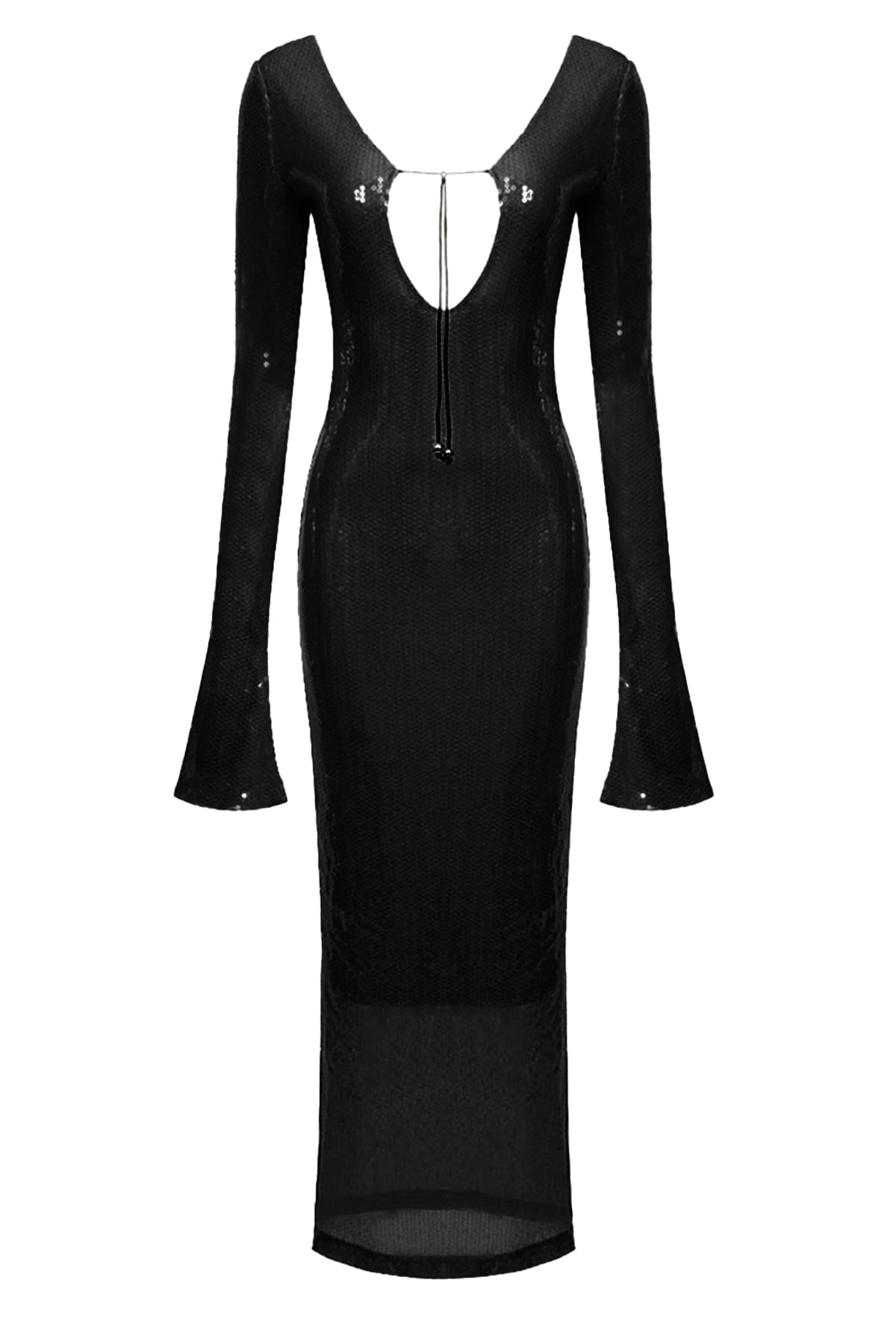 Meilun Women's Deep V Neck Long Sleeve Sequin Evening Gown with Drawstring Waist - Perfect for Cocktail Parties, Prom, and Formal Events