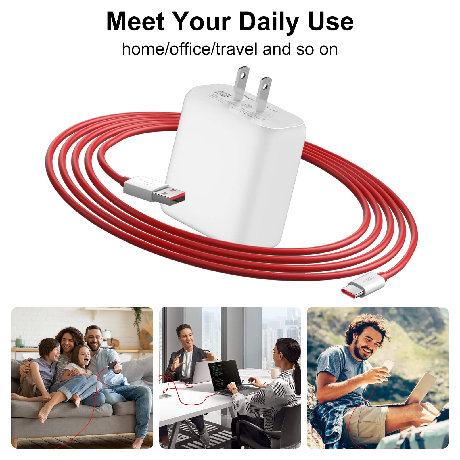COOYA 65W Warp Charger for OnePlus 9 Pro/9/8T, SUPERVOOC/Warp/Dash Fast Charging for OnePlus Open/10 Pro/8/7T/7 Pro/7/6T/6/5/5T/Pad/Nord N30 - Includes 3.3ft USB A to C Cable - Perfect for Home, Office & Travel Fast Charging Needs