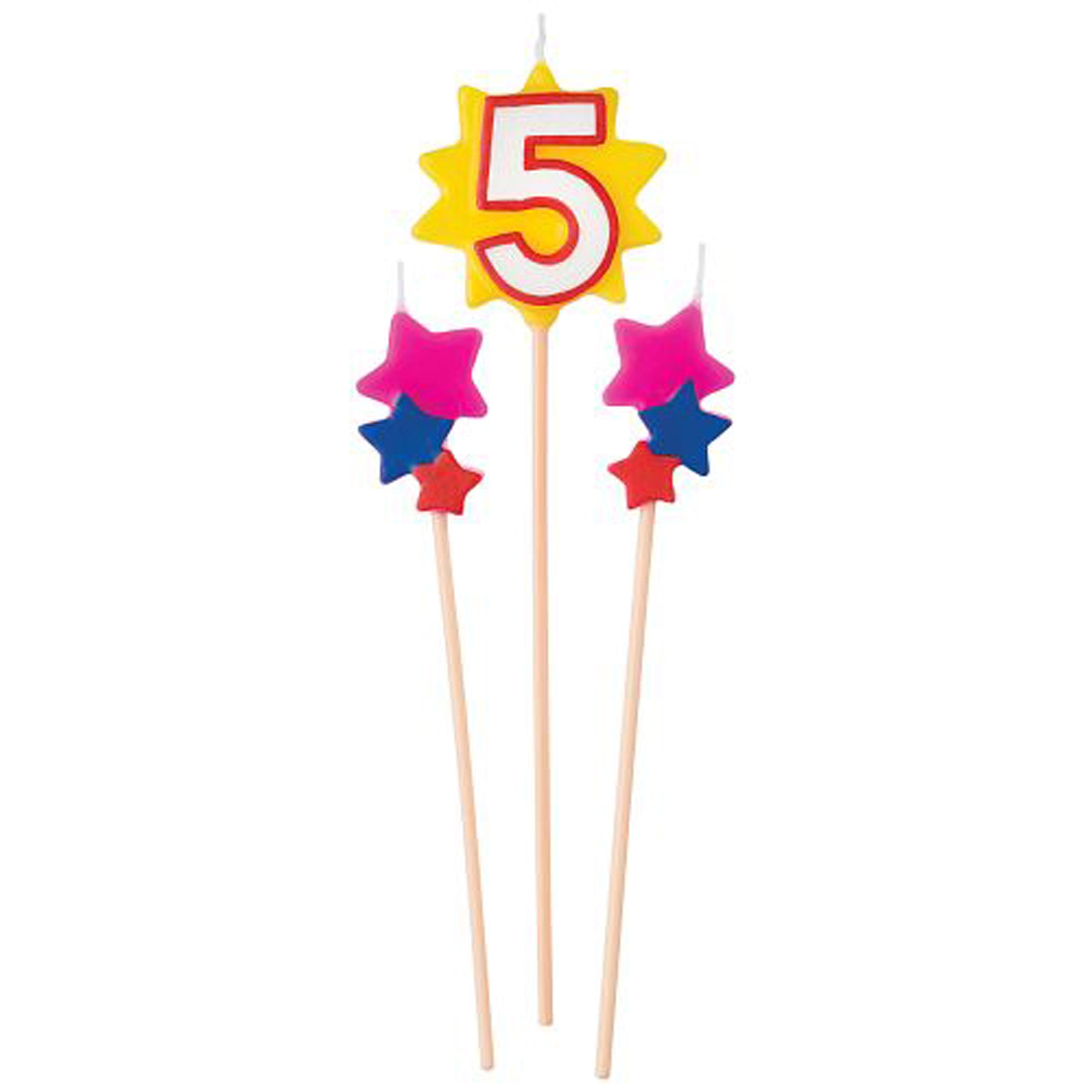 Happy Birthday Cake Picks - Set of 3 Decorative Candles (5