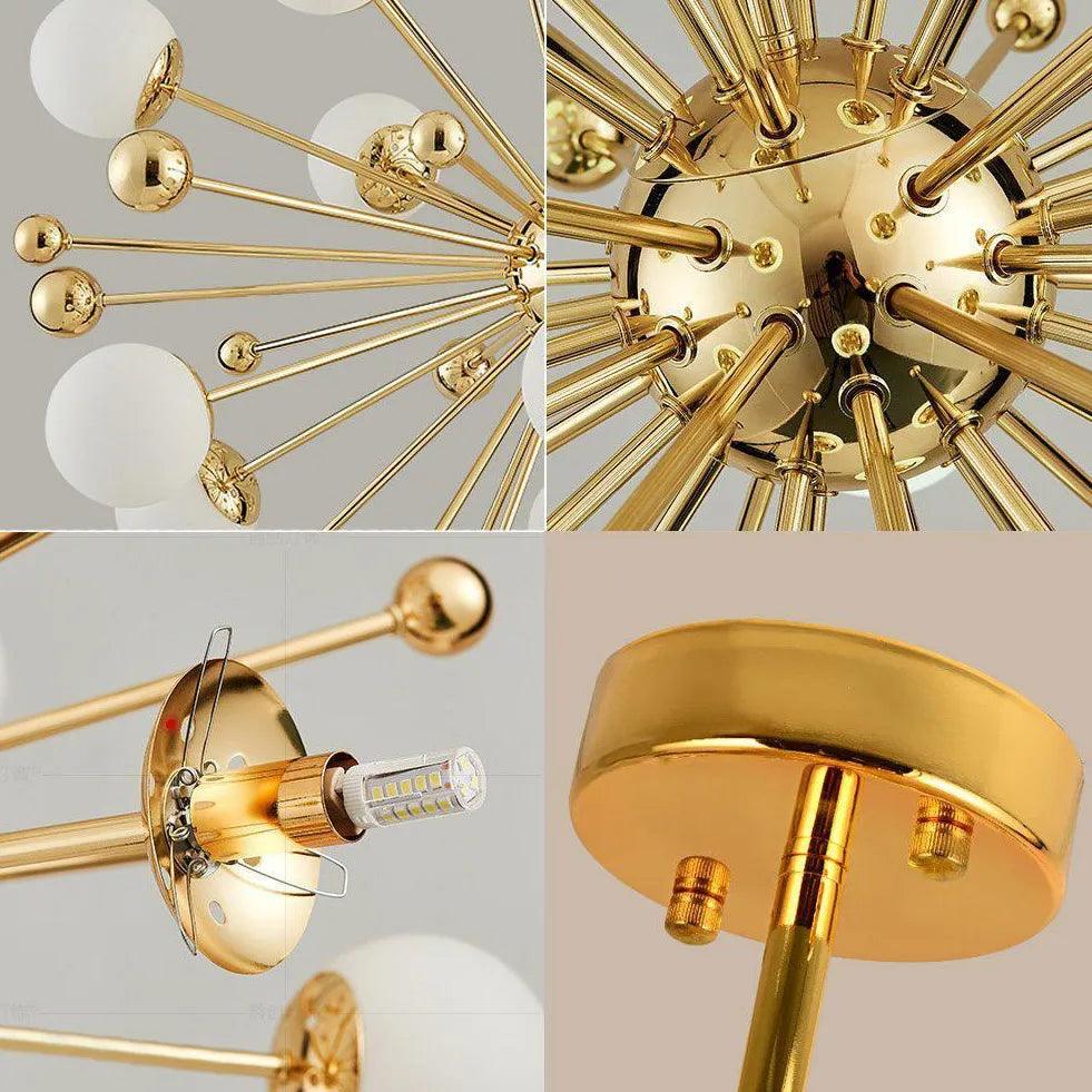 Modern Gold Chandelier with Star Radiation Design - Elegant Ceiling Light Fixture for Living Room, Dining Room, Bedroom & Home Decor