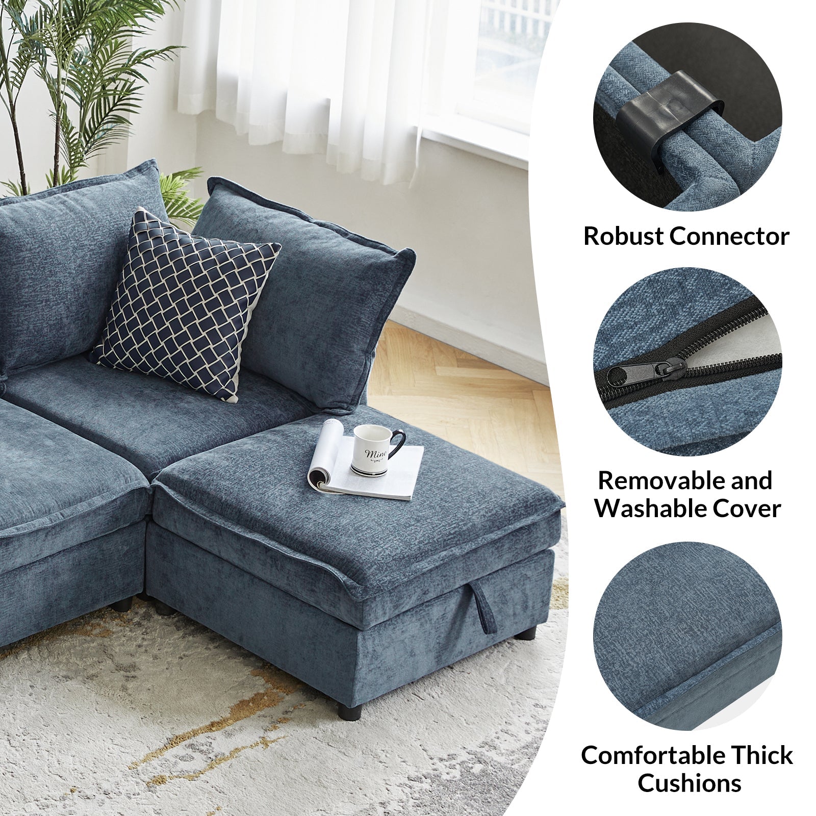 Harmetrix 8-Seater Soft Sectional Sofa with Storage | Modern L-Shaped Couch for Living Room | Comfortable & Spacious for Family Gatherings & Movie Nights