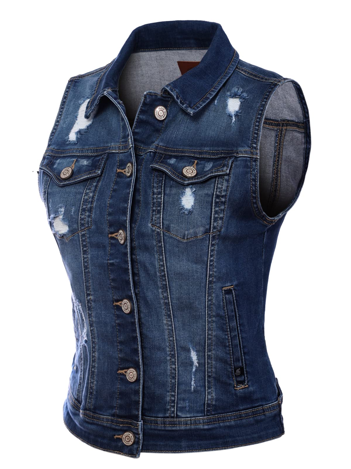 Design by Olivia Women's Classic Sleeveless Stone Wash Distressed Denim Vest - Stylish Layering Piece for Casual Outfits, Summer Fashion & Streetwear Looks