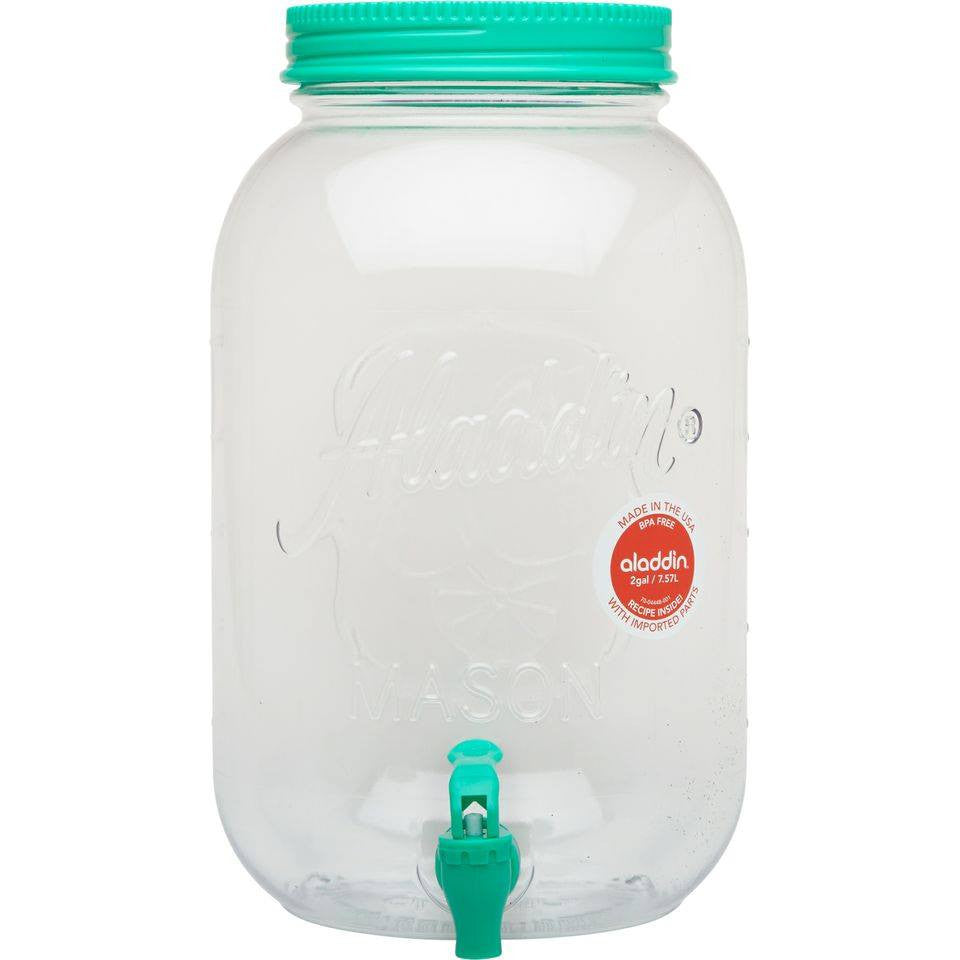 Aladdin Glass Mason Beverage Dispenser 128oz (3.8 Litres) - Large Glass Drink Dispenser with Spigot for Lemonade, Iced Tea, Party Punch - Perfect for Weddings, BBQs, and Outdoor Gatherings