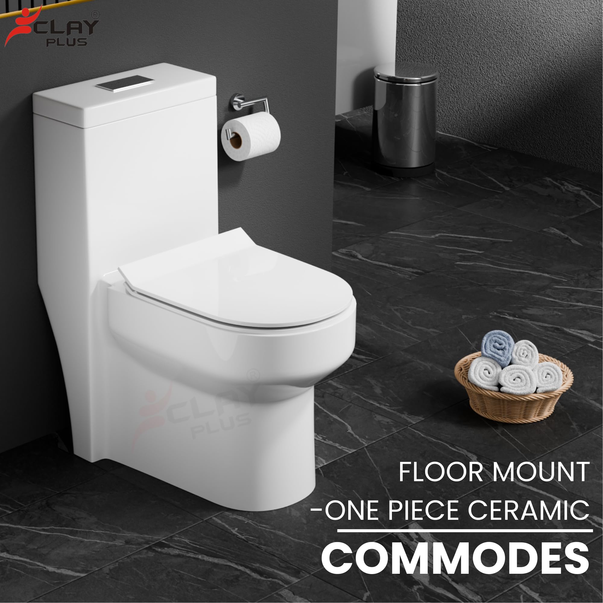 Clay Plus S Trap Floor Mounted Ceramic Rimless Western Toilet with Soft Closing Seat - Modern Water Saving Design for Bathroom & Home Renovation | Ideal for Small Spaces, Apartments & Residential Use