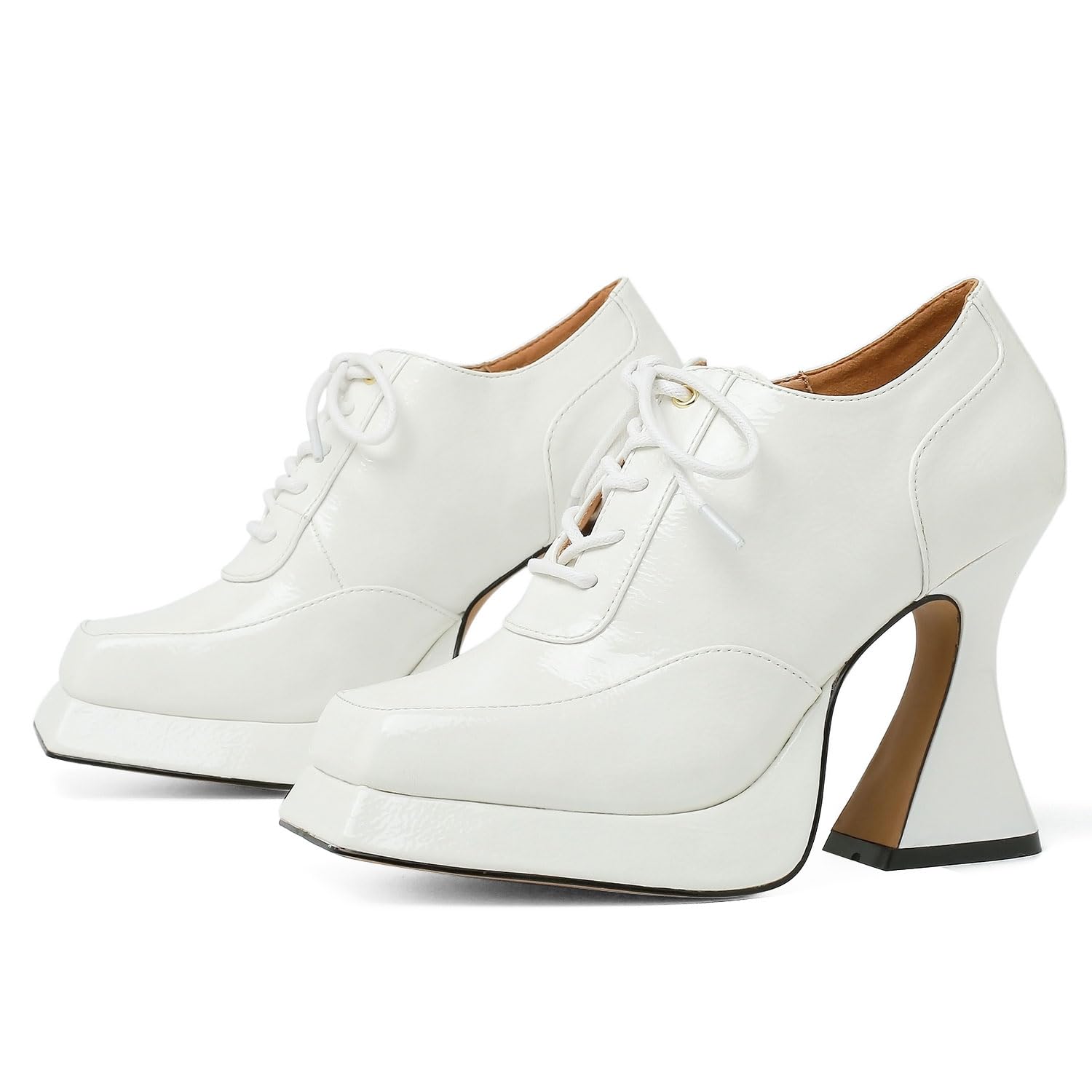 Women's Chunky Heel Ankle Boots 2024 - Square Toe Lace-Up Platform Booties in Black, White, Red & Pink | Stylish Fall & Winter Fashion for Office, Dating & Night Out