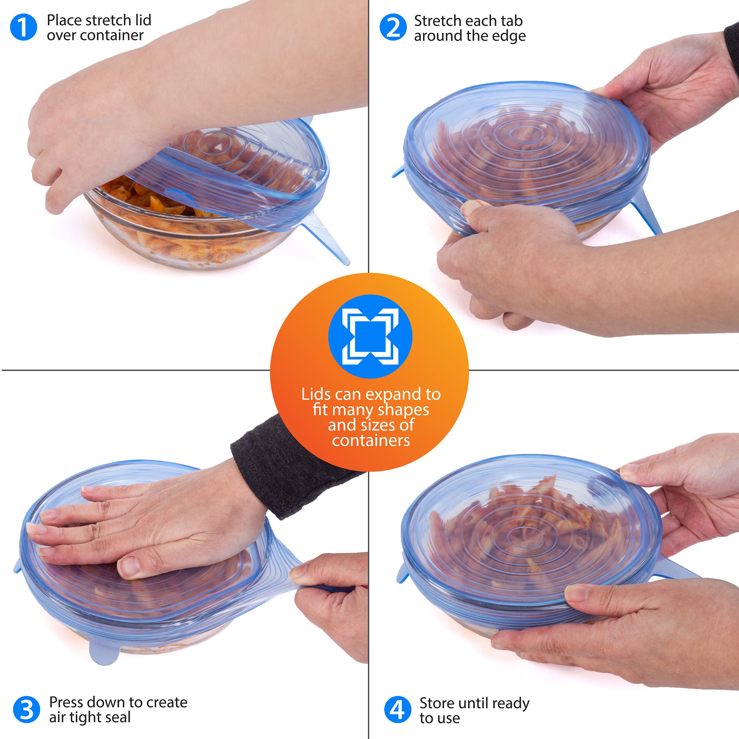 6-Piece Silicone Stretch Lids Set - Reusable Food Storage Covers, BPA-Free Kitchen Essentials for Fresh Food Preservation | Perfect for Meal Prep, Leftovers & Refrigerator Organization