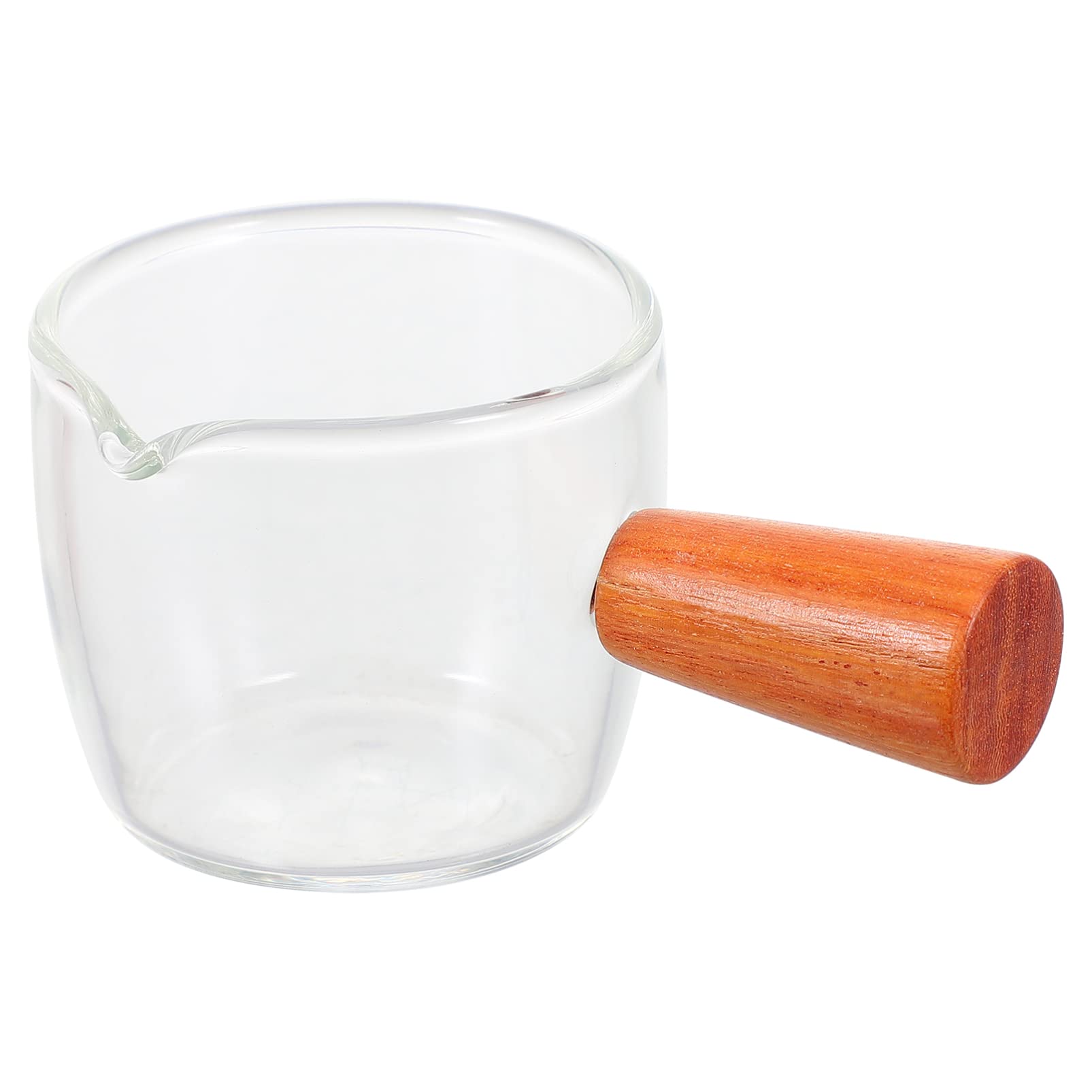 Premium Glass Creamer Pitcher with Wooden Handle - Mini Coffee & Milk Creamer Jug, Crystal Clear Kitchen Creamer for Coffee, Tea, and Dessert Serving - Perfect for Cafés, Restaurants, and Home Use