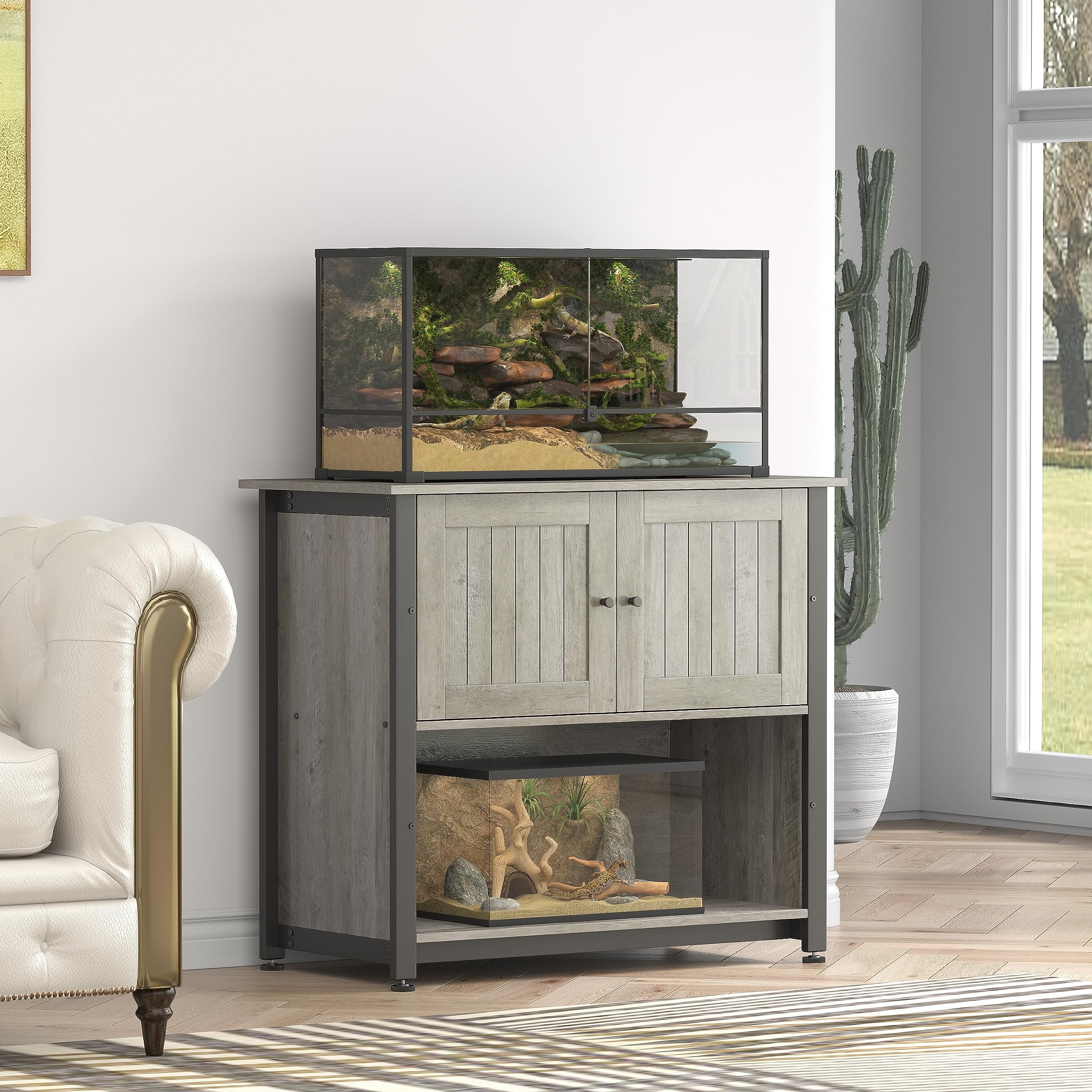**Tatub 40-50 Gallon Fish Tank Stand with Cabinet - Heavy Duty Metal Aquarium Stand for Reptile Tanks, Turtle Terrariums & Accessories Storage - Holds 1000LBS - Fits 2 Aquariums - Grey - Perfect for Home, Office & Pet Store Displays**