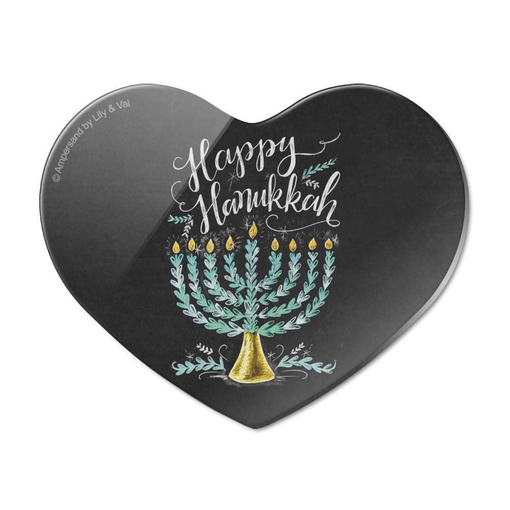 Happy Hanukkah Menorah Heart Acrylic Fridge Magnet - Holiday Decor for Refrigerator, Home & Office - Perfect for Jewish Celebrations, Gifts & Kitchen Organization