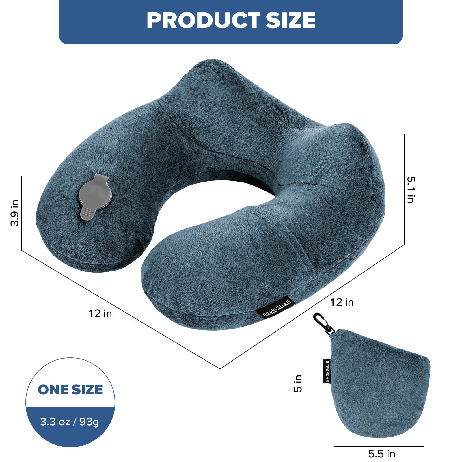 Rewondah Inflatable Travel Pillow for Airplane Sleeping - Portable Neck Pillow with Washable Cover for Air Travel, Road Trips & Commuting - Comfortable Blow Up Neck Support for Planes, Cars, Trains & Office Naps