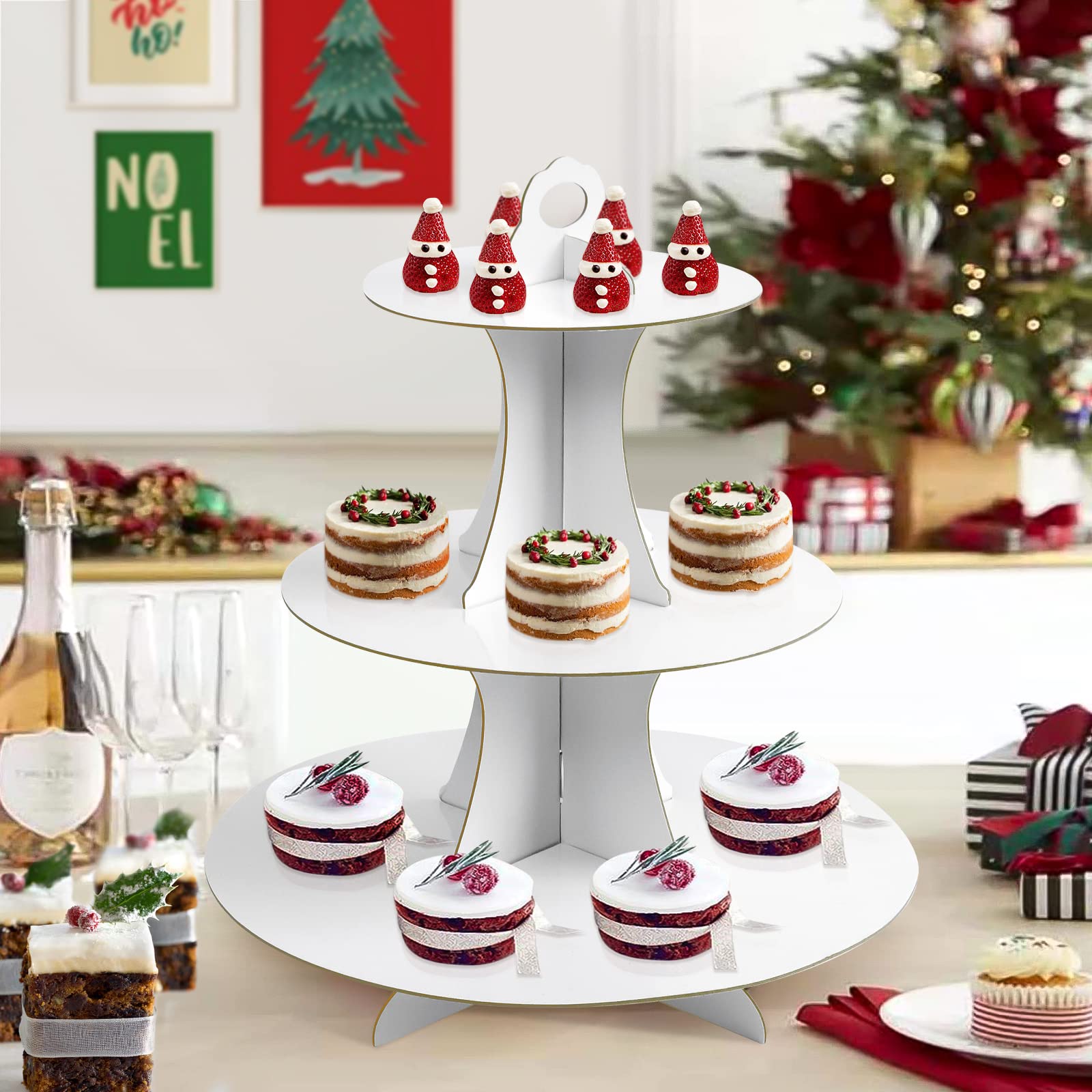 Soleebee 3-Tier Round Cupcake Stand - White Cardboard Dessert Tower for Birthday, Wedding & Party Decorations - 2-Pack Cupcake Display Stand for Cakes, Pastries & Treats - Perfect for Events, Catering & Home Baking
