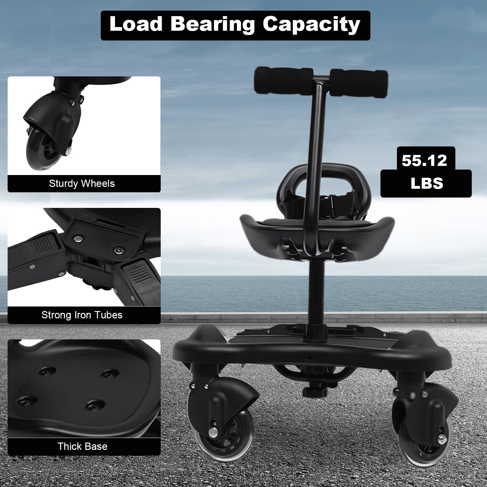 Universal 2-in-1 Stroller Board with Detachable Seat - Ride-On Buggy Board for Kids 2-6 Years (Up to 55 lbs) - Perfect for Shopping, Travel & Outdoor Adventures
