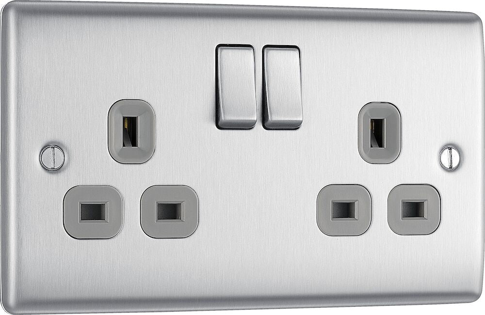 BG Nexus 13A Double Socket Outlet 10 Pack - Brushed Steel Finish, Heavy Duty Electrical Sockets for Home & Office Use - Perfect for Living Rooms, Bedrooms, and Workspaces
