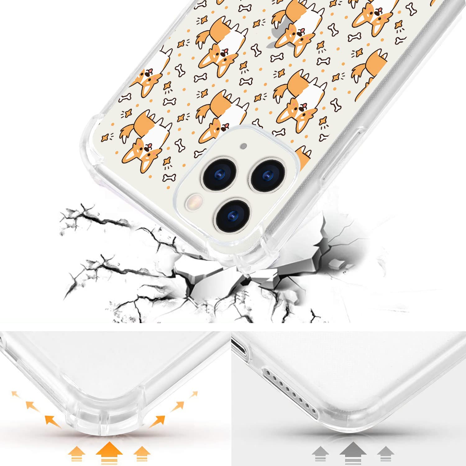 Cute Cartoon Corgi Dog Pattern iPhone 12 Pro Max Case - Transparent TPU Full Body Protective Cover with Shockproof Design for Women & Girls | Perfect for Everyday Use, Work, School & Travel
