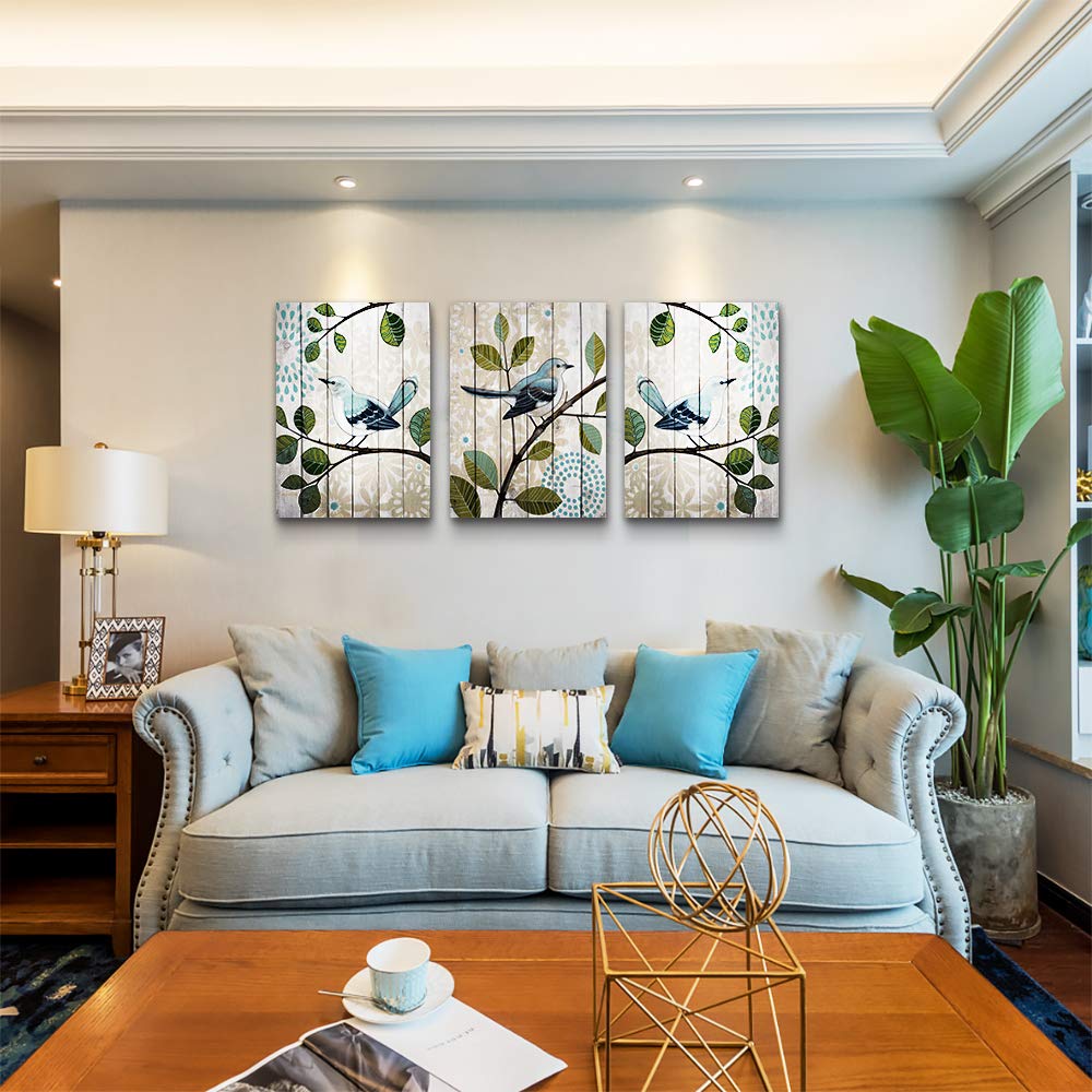 Bird On The Branch 3-Piece Abstract Canvas Wall Art Set - Modern Framed Paintings for Living Room, Bedroom, Kitchen & Bathroom Decor - Vibrant Home Wall Decorations & Hanging Posters - Perfect for Housewarming Gifts & Interior Design