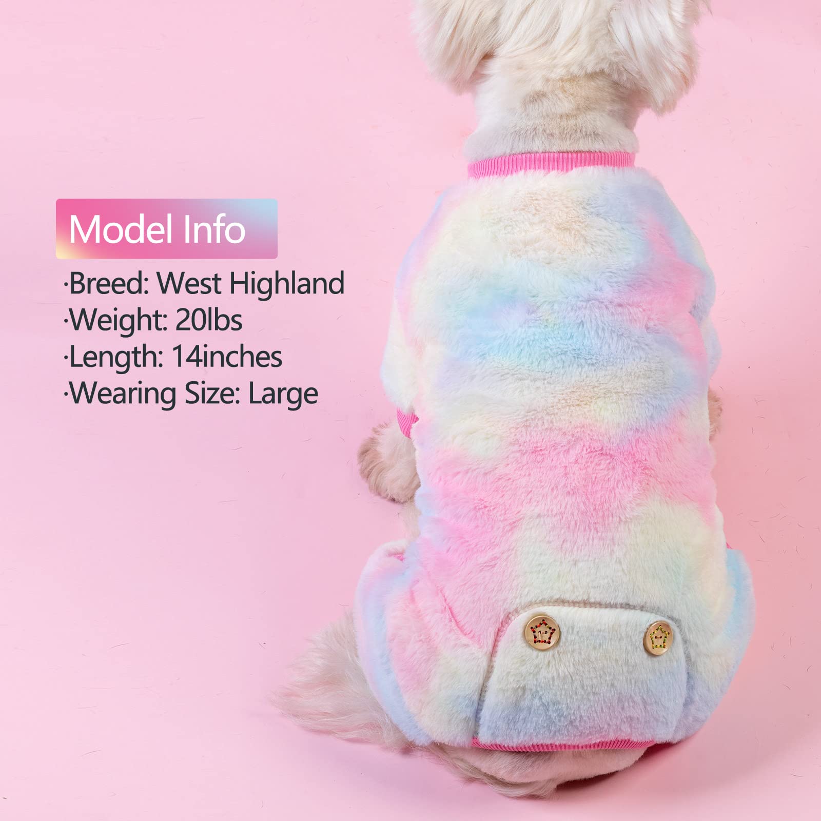 KYEESE Rainbow Tie Dye Dog Pajamas - Soft Velvet Onesie Sweater for Small & Medium Dogs | Cozy Pet Pjs for Indoor Lounging & Winter Warmth