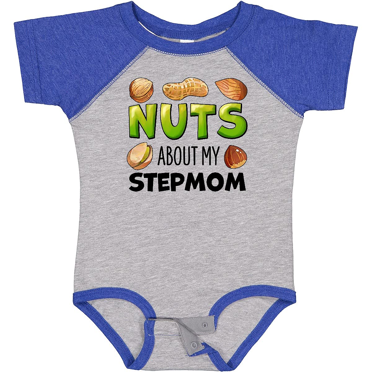 inktastic Nuts About My Stepmom Peanut Almond Pistachio Baby Bodysuit - Cute Funny Infant Onesie for Stepfamily Love, Baby Shower Gift & Family Reunion Outfit