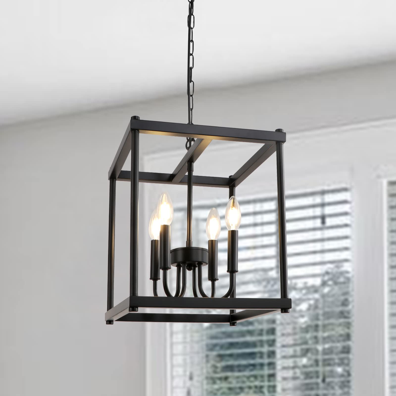 LynPon Black Farmhouse Chandelier - 4-Light Modern Industrial Pendant Lighting Fixture for Kitchen Island, Dining Room, Living Room & Bedroom | Rustic Ceiling Light for Entryway, Foyer & Home Decor