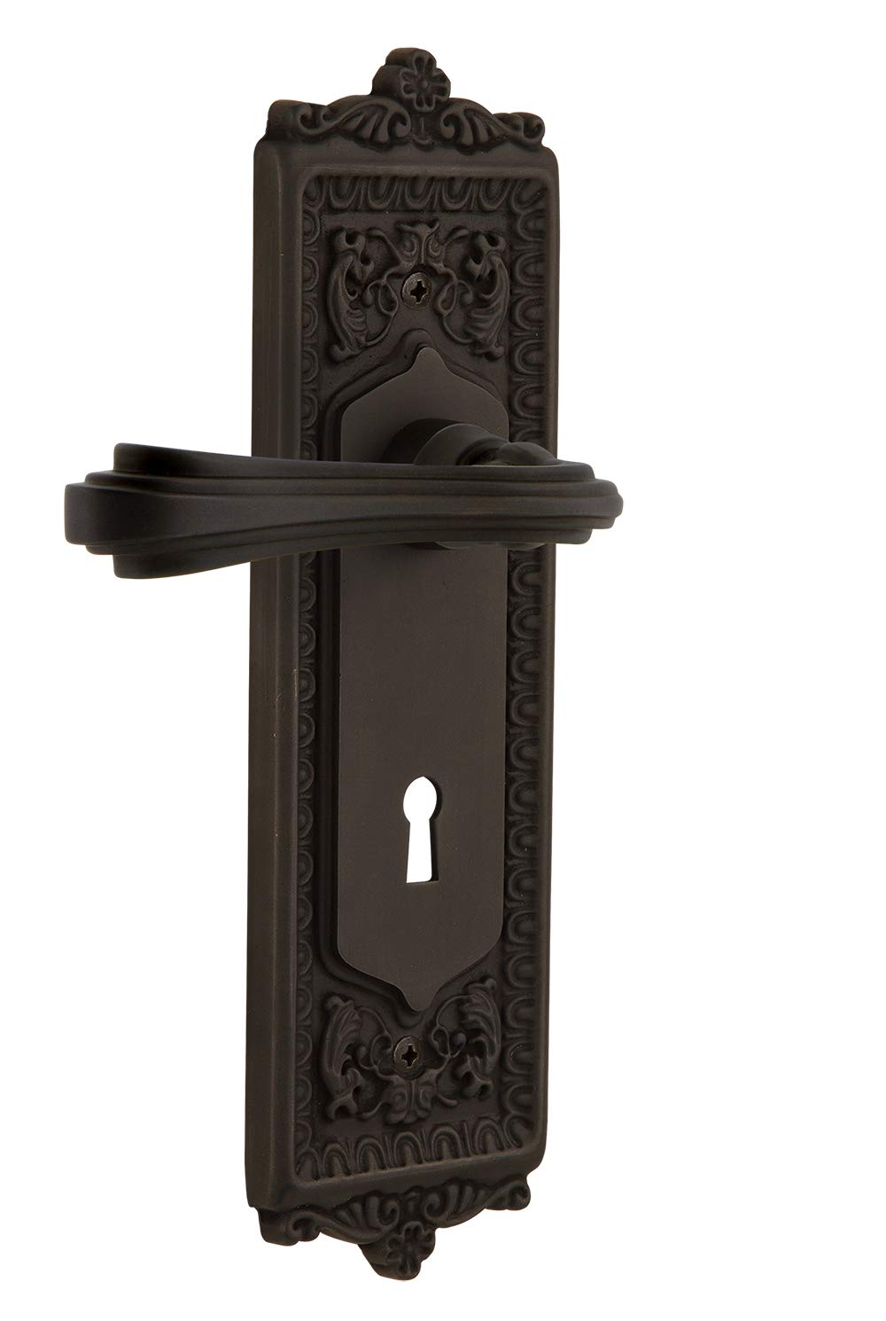 Vintage Egg & Dart Design Privacy Keyhole Fleur Lever Door Handle - Oil-Rubbed Bronze Finish for Classic Home Decor | Perfect for Bedroom, Bathroom & Interior Doors