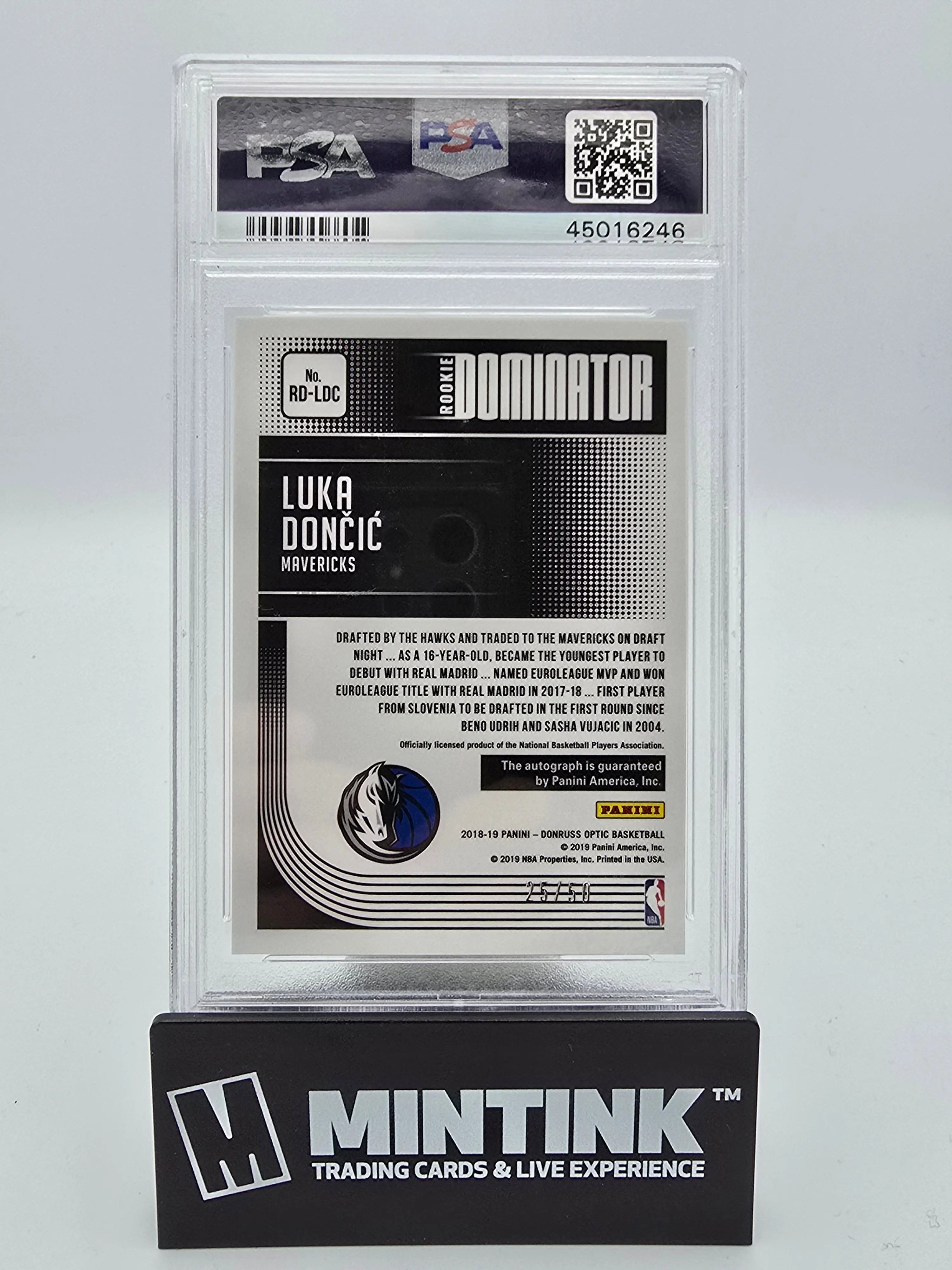 2018 Panini Donruss Optic Rookie Dominator Signatures Luka Doncic PSA 9 25/50 - Rare Basketball Trading Card for Collectors & Investors - Perfect for Sports Memorabilia Displays & Auctions