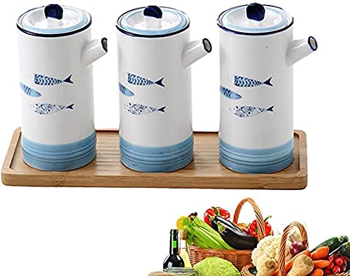 Premium Olive Oil Dispenser Bottle Set - 450ML Leakproof & Dustproof Ceramic Cruet for Oil, Vinegar & Sauces - Perfect for Kitchen, Dining Table & Gourmet Cooking (3-Piece Set)