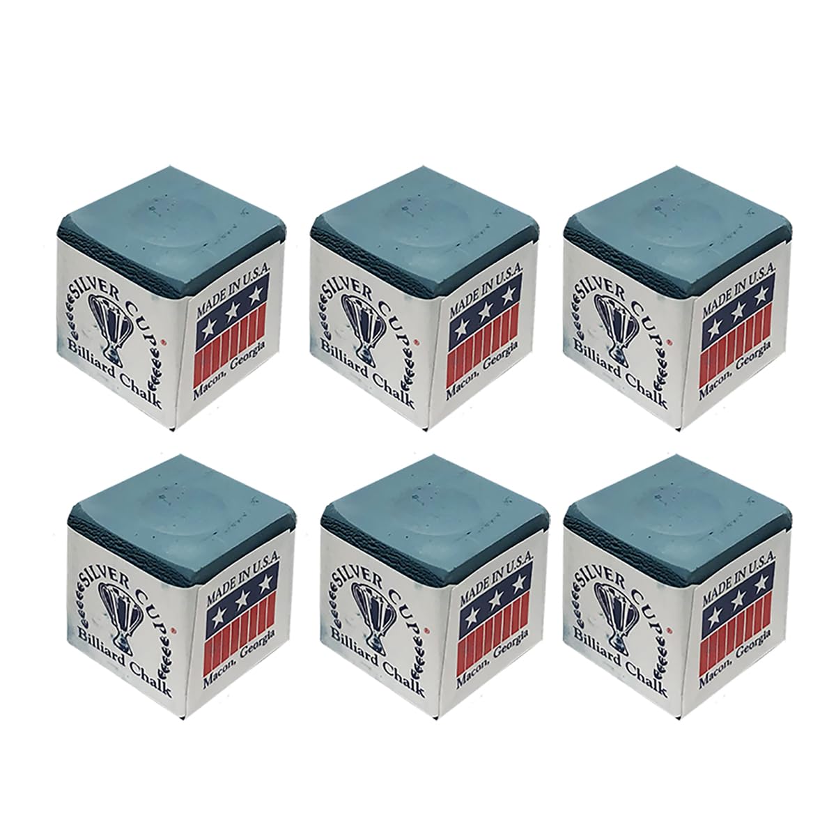 Premium Silver Cup Set of 6 Powder Blue Pool Cue Chalk - High Quality Billiard Accessories for Smooth Shots | Perfect for Pool Tables, Game Rooms & Professional Play