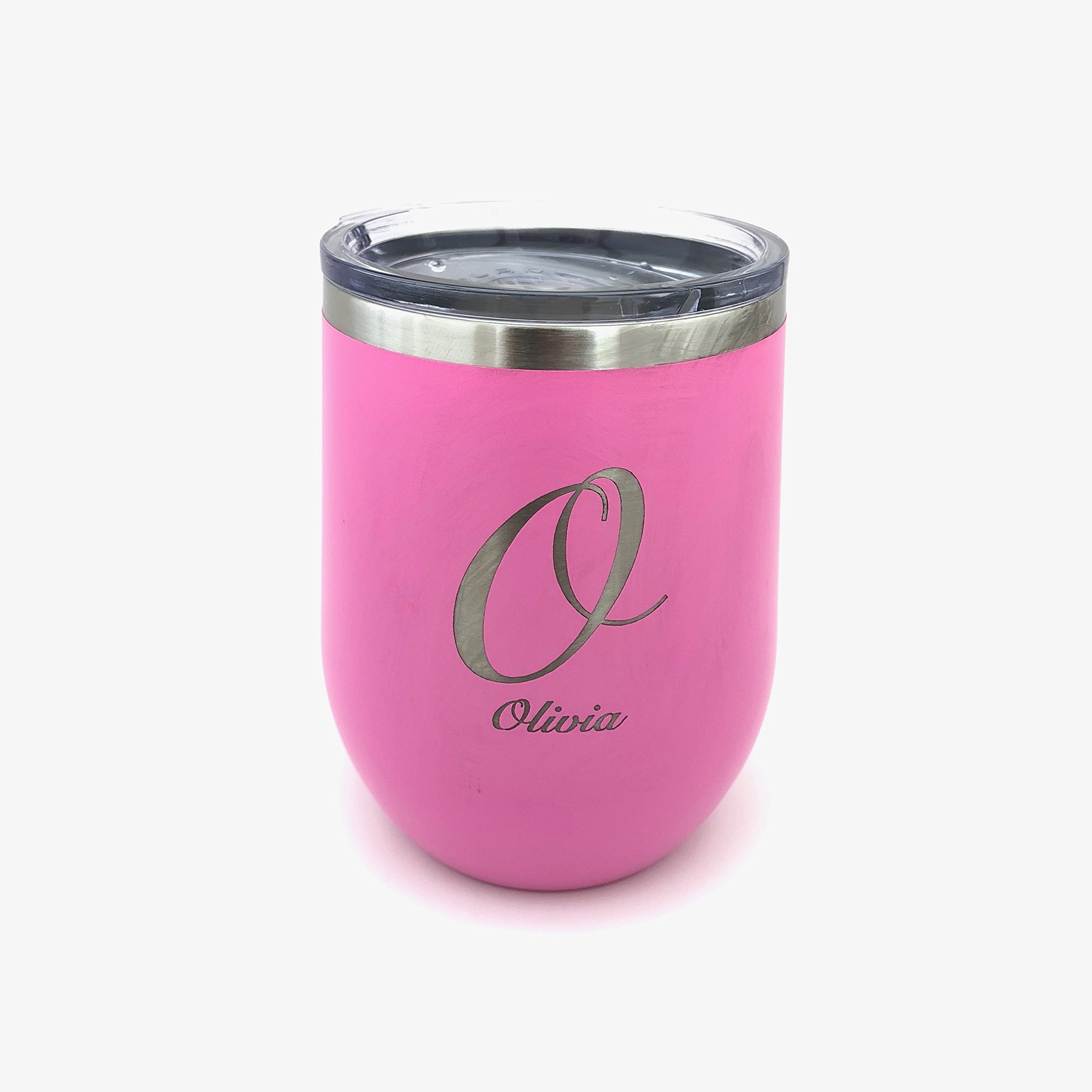 Personalized Insulated Wine Tumbler 12oz - Stainless Steel, 9 Color Options, Permanent Engraving (Pink) - Perfect for Gifts, Parties, and Outdoor Wine Tasting