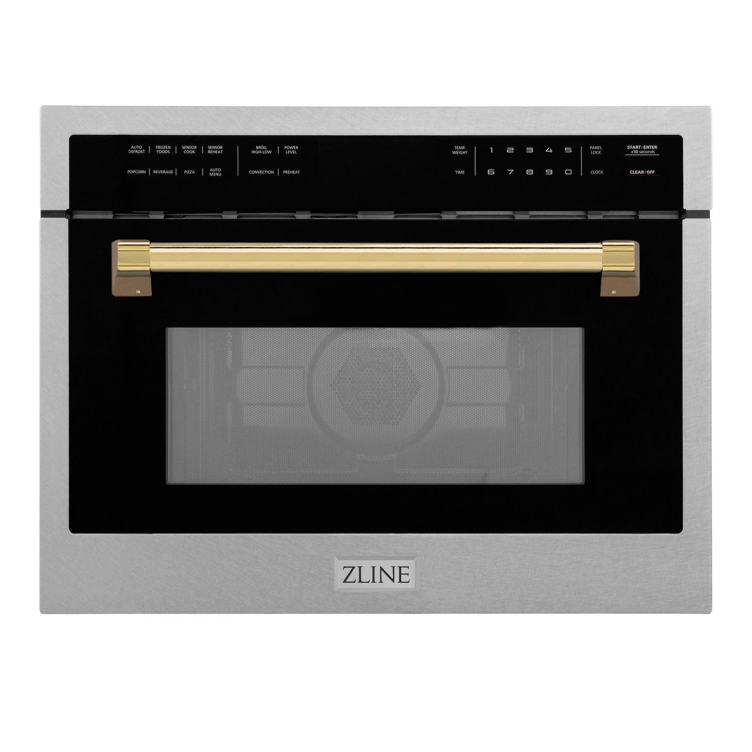 ZLINE Autograph Edition 24 Inch Built-In Convection Microwave Oven - 1.6 cu ft Capacity, Satin Stainless Steel with Polished Gold Accents (MWOZ 24 SS G) - Perfect for Modern Kitchens, Small Spaces & Gourmet Cooking