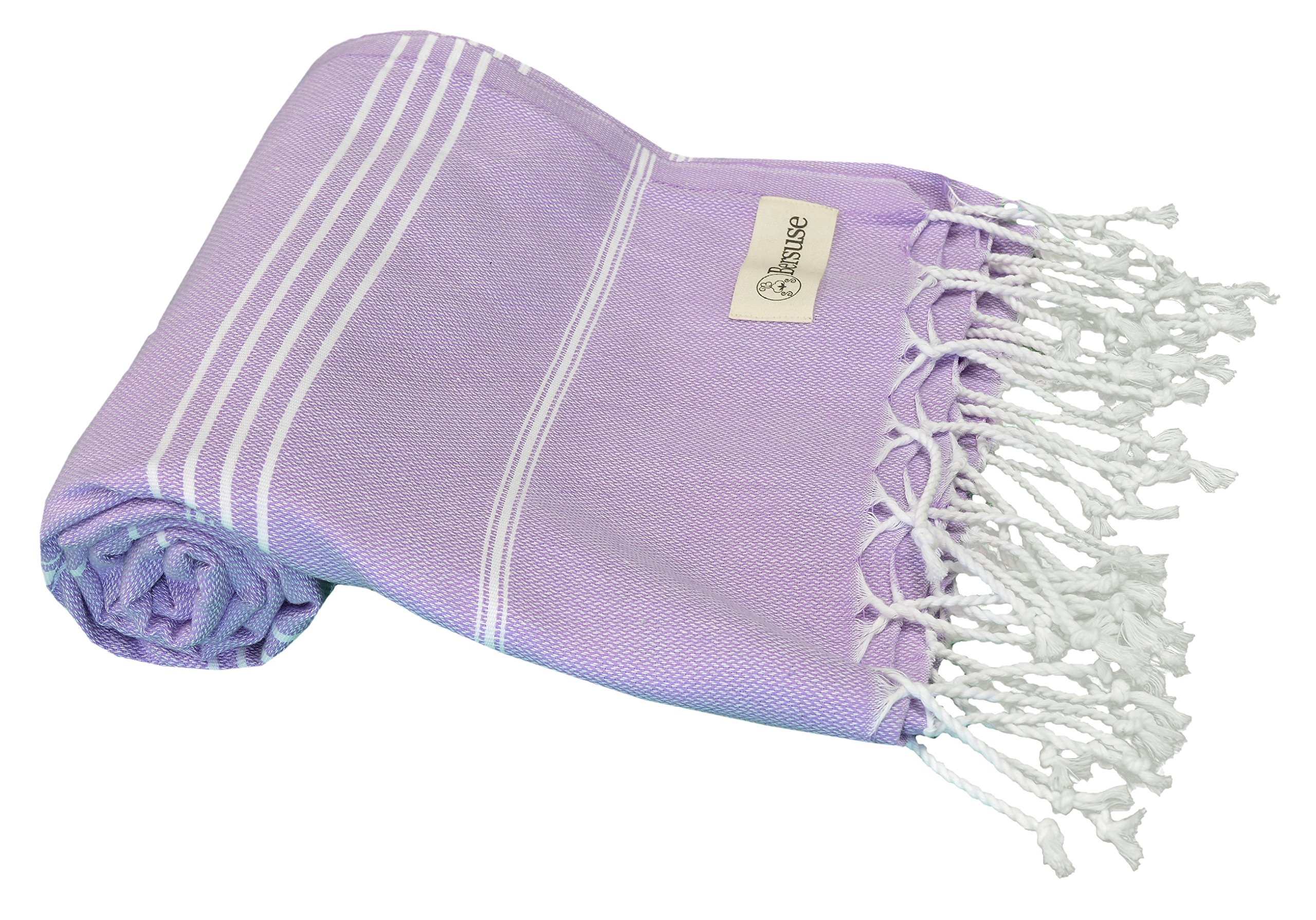 Premium 100% Cotton Turkish Beach Towels - Large 37x70 Inches, Quick-Dry, Sand-Free & Lightweight - Anatolia Collection Peshtemal Towels (Set of 6, Lilac) for Beach, Pool, Yoga & Travel