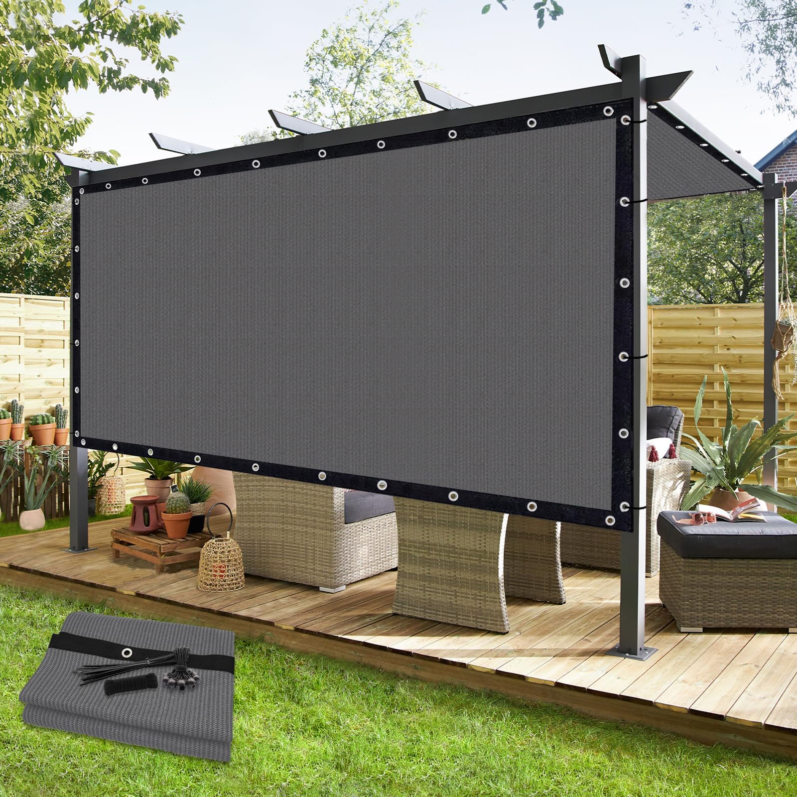 KANAGAWA 90% UV Block Sun Shade Cloth 10'X10' Outdoor Pergola Shade Cover with Grommets - Light Gray Privacy Screen for Patio, Backyard, Garden, Carport - Perfect for Outdoor Relaxation, Plant Protection & Vehicle Shading