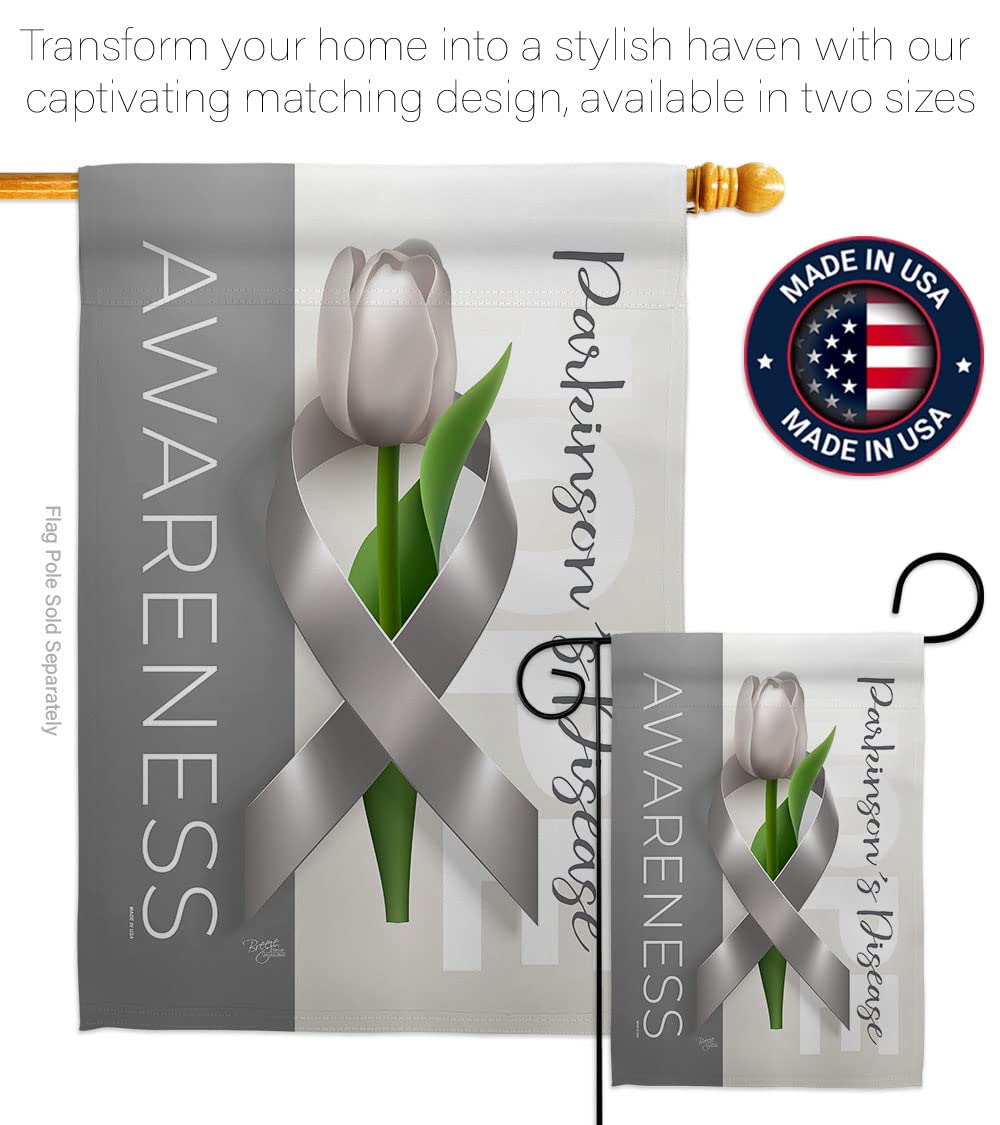 Parkinson's Disease Awareness Flag Set - Double Sided Eagle & Ribbon Design - Support Survivors, Cancer, Autism, Breast Cancer & BLM - Made in USA - Perfect for Garden, Yard Decor & Inspirational Gifts