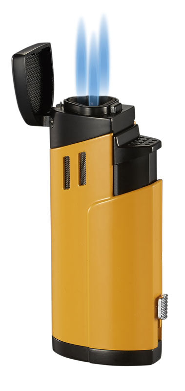 Shavano Triple Jet Flame Cigar Lighter - Windproof Butane Lighter for Cigars & Cigarettes - Perfect for Outdoor Use, Travel & Gifts (Yellow)