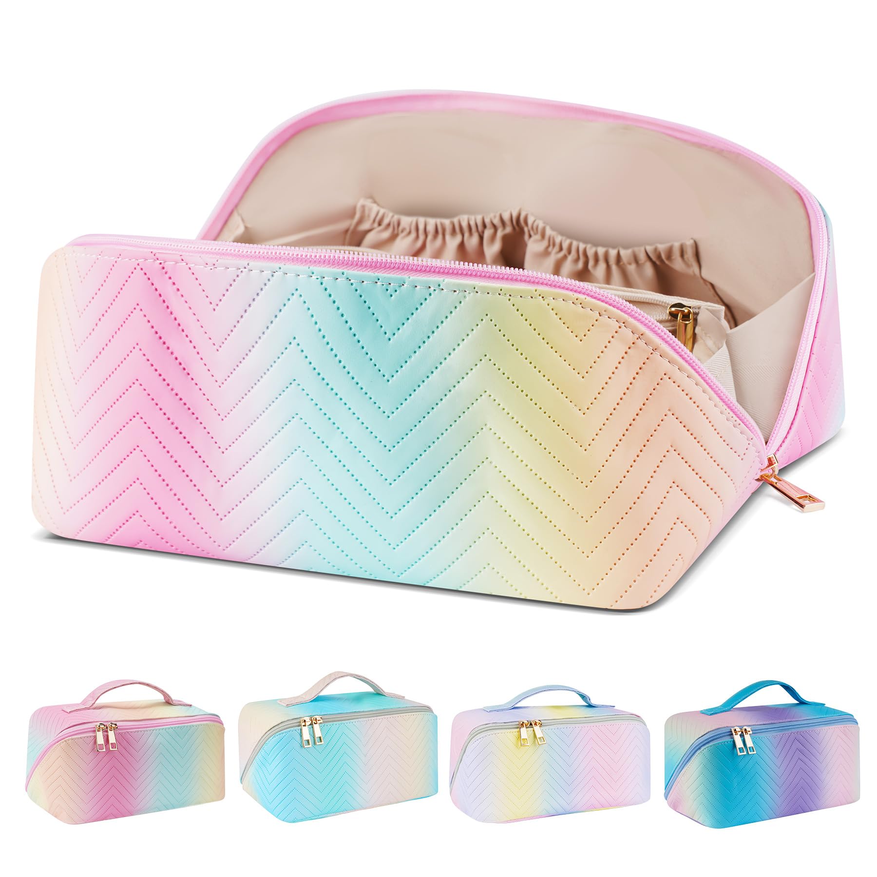 Large Capacity Waterproof Travel Makeup Bag for Women - PU Leather Cosmetic Organizer with Divider & Handle, Portable Toiletry Pouch for Travel, Gym, Vacation & Daily Use