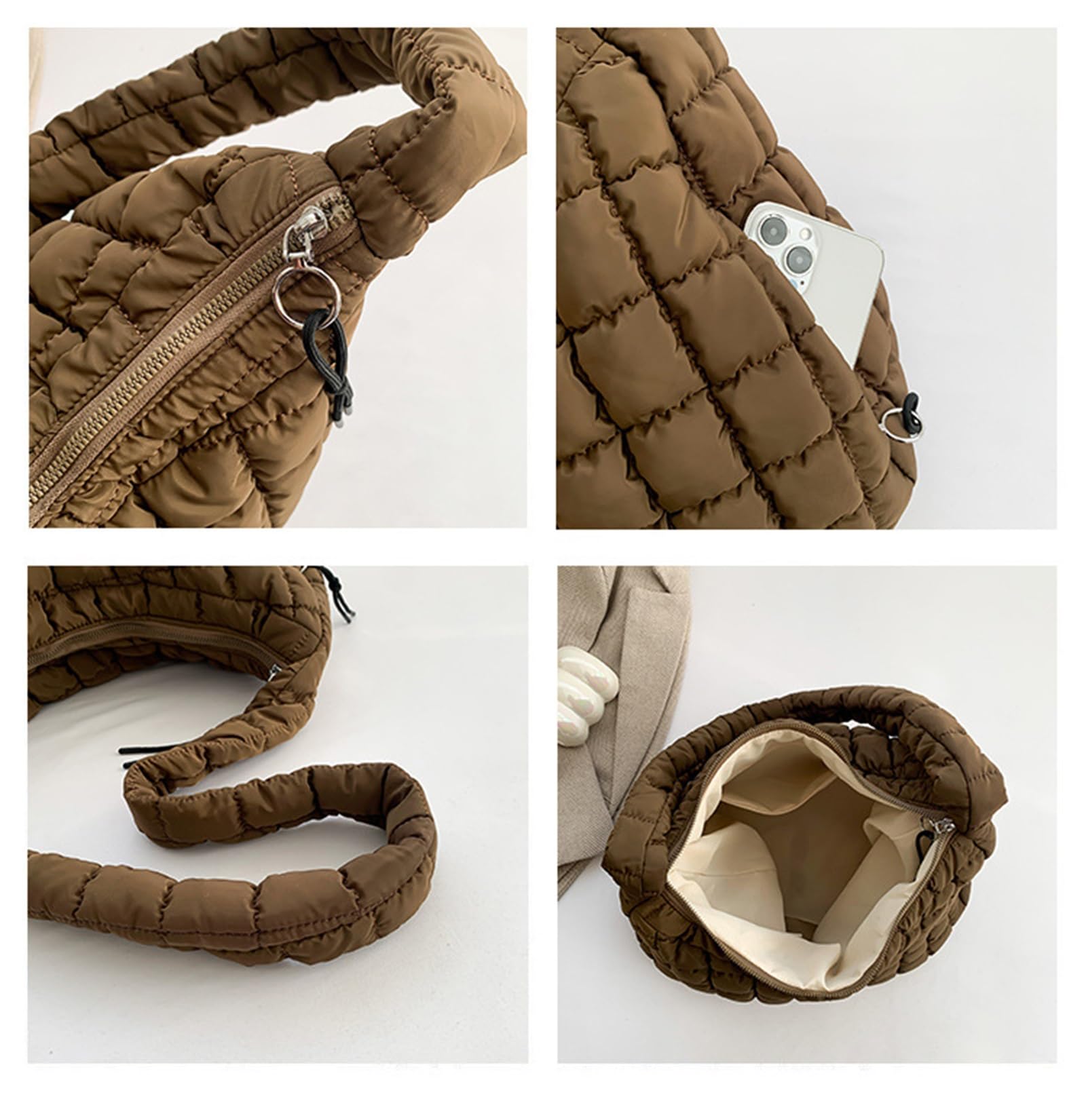 Quilted Tote Bag for Women - Large Puffer Crossbody Shoulder Bag, Lightweight Soft Carryall Handbag for Work, Travel & Shopping
