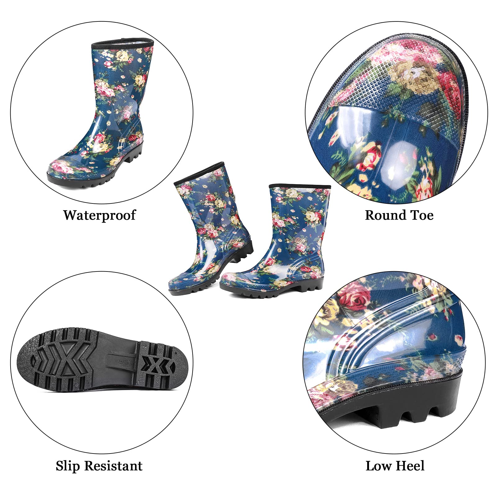 DKSUKO Women's Waterproof Rain Boots - Lightweight, Insulated for Outdoor & Gardening